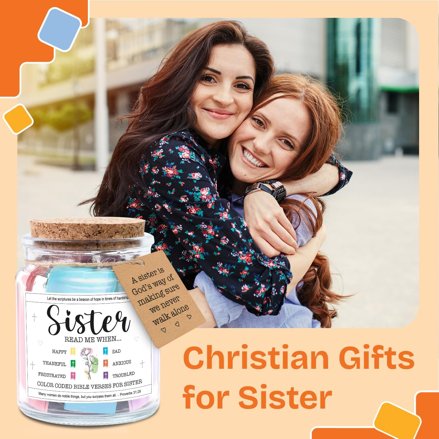 NewEleven Mothers Day Gifts For Sister - Inspirational, Birthday Gift For Sister, Sisters In Law, Soul Sis - Sisters Gifts From Sister, Brother, Friend, Family - Bible Verse Jar