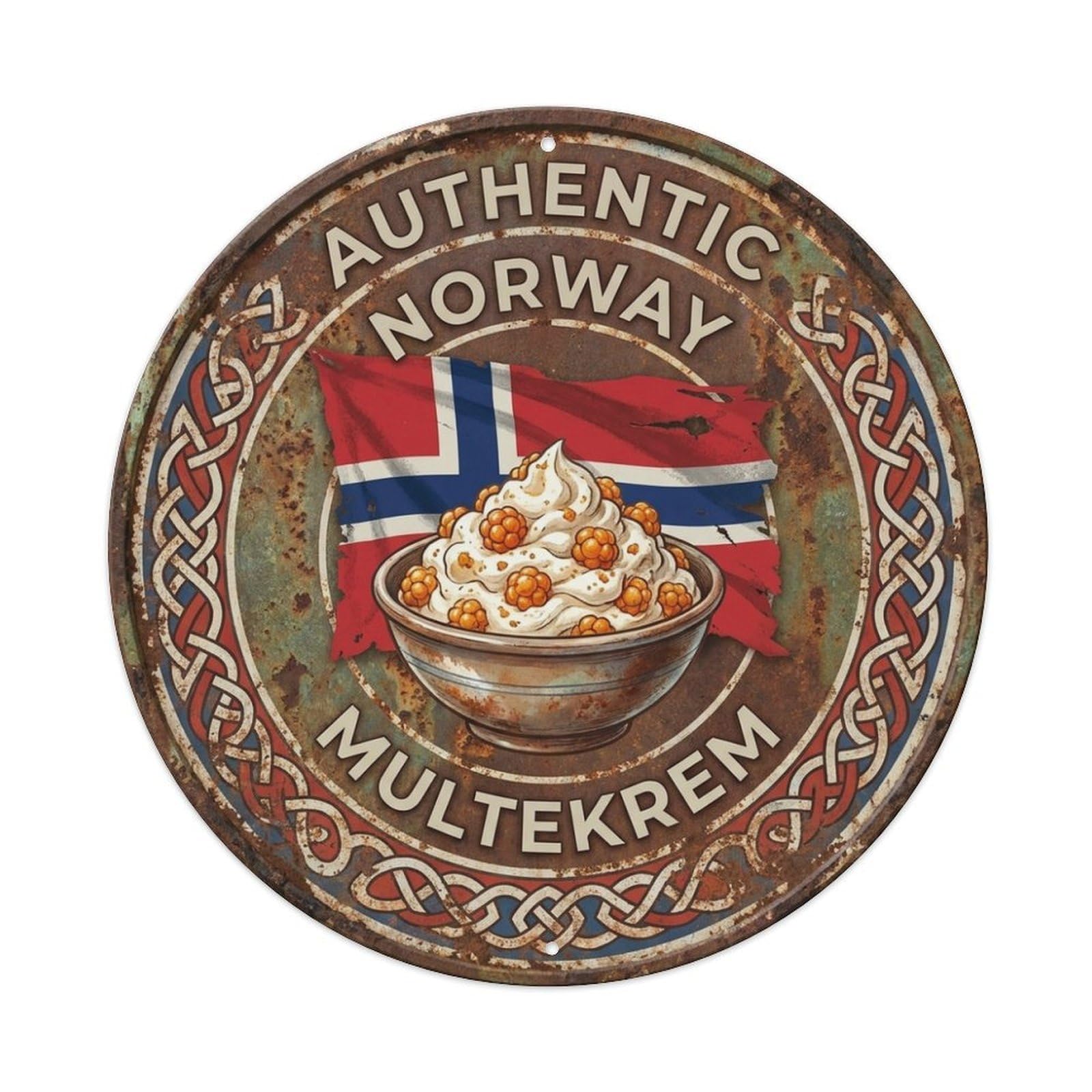 Olhnbad Style Norway Multekrem Travel Dessert Sweet Cuisine Metal Tin Sign