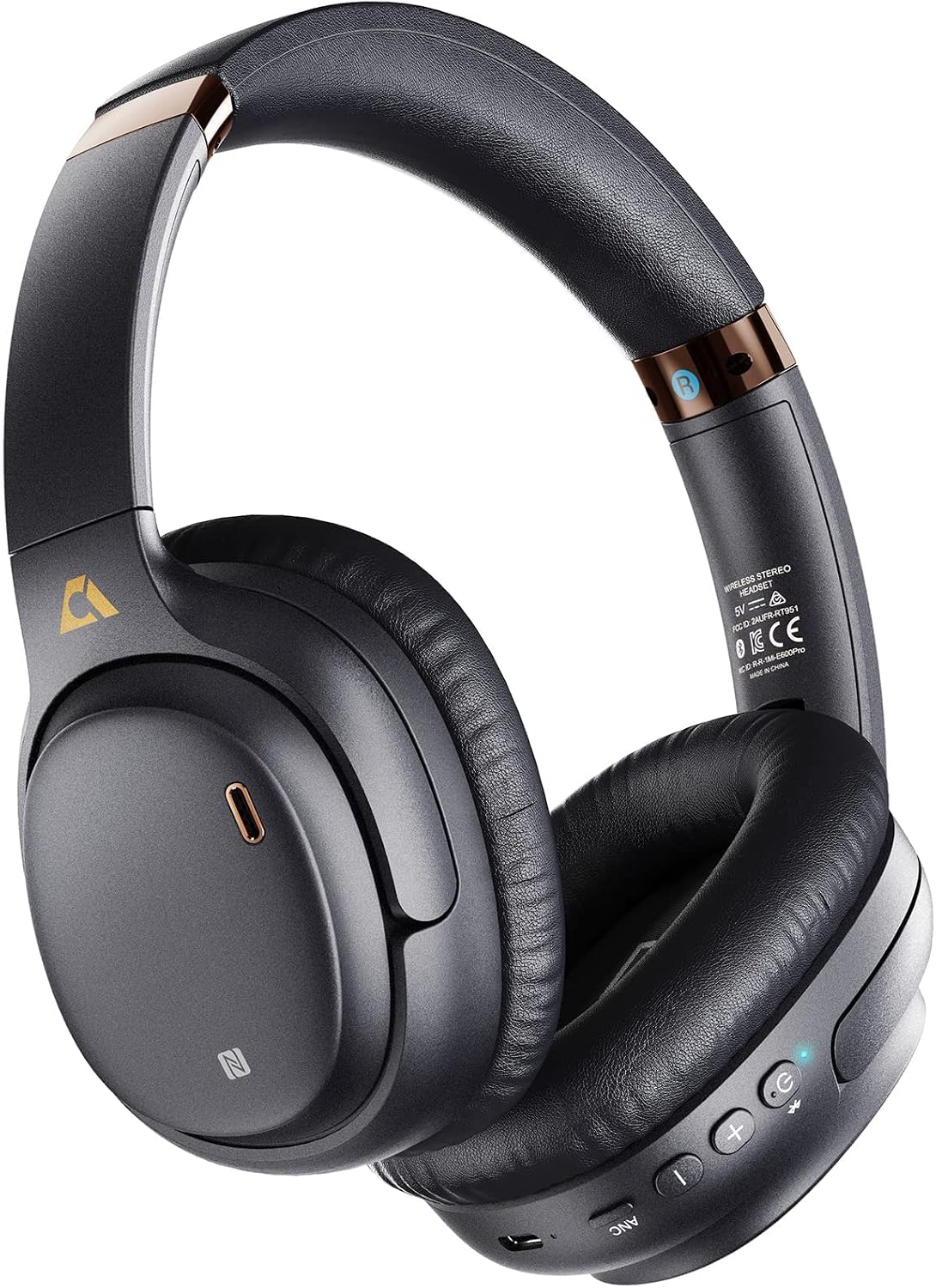 Active Noise Cancelling Headphones E600Pro, 80Hours Playtime Wireless Headphone with aptX Low Latency, Bluetooth Headphones with Built-in Microphone, Deep Bass Over-Ear Headphones (Black)