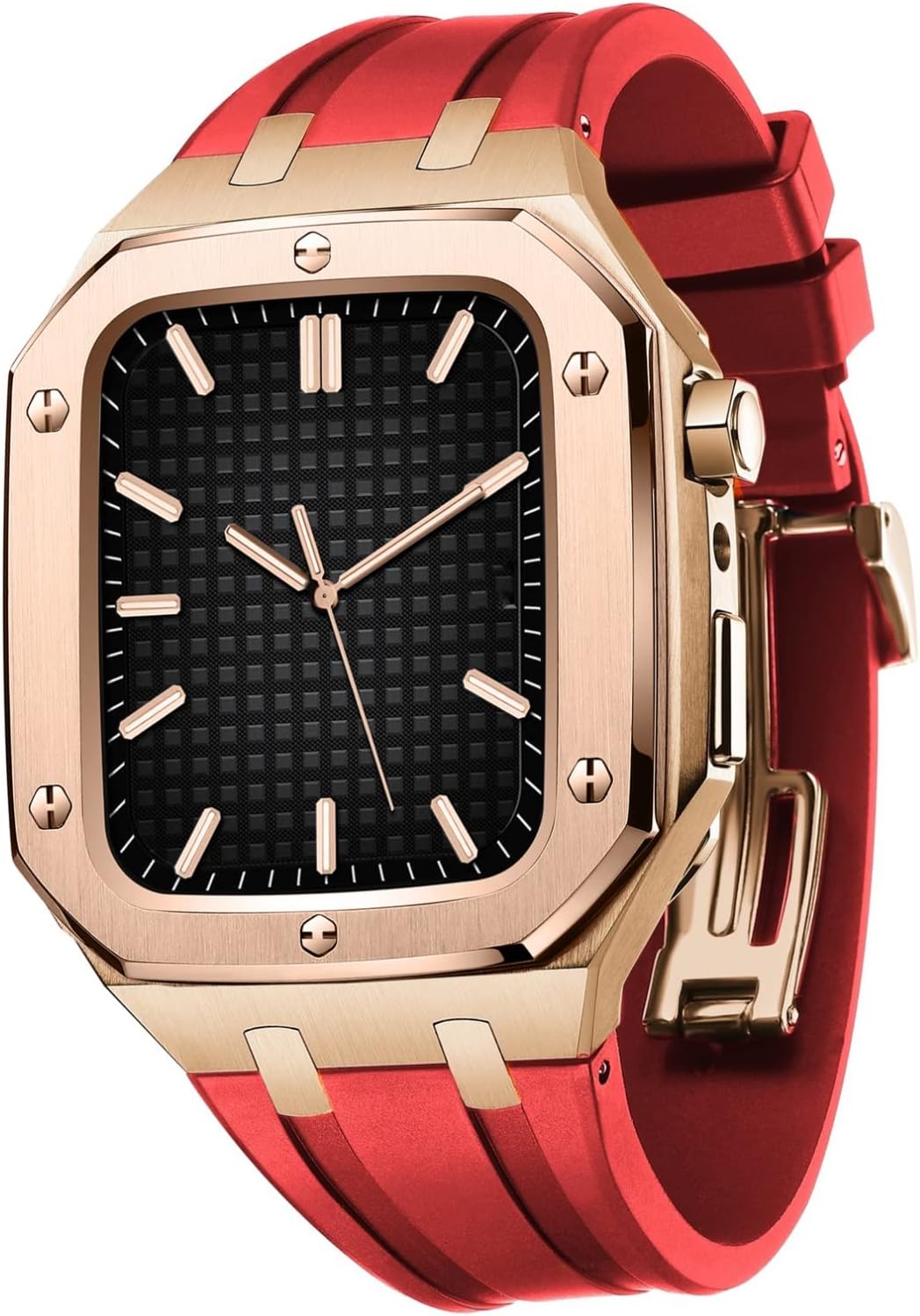 Metal Rugged Protective Case Silicone Watch Strap Set，For Apple Watch 45mm 44mm 9/8/7/6/5/4/SE Series Watch Replace Band Case Mod Kit