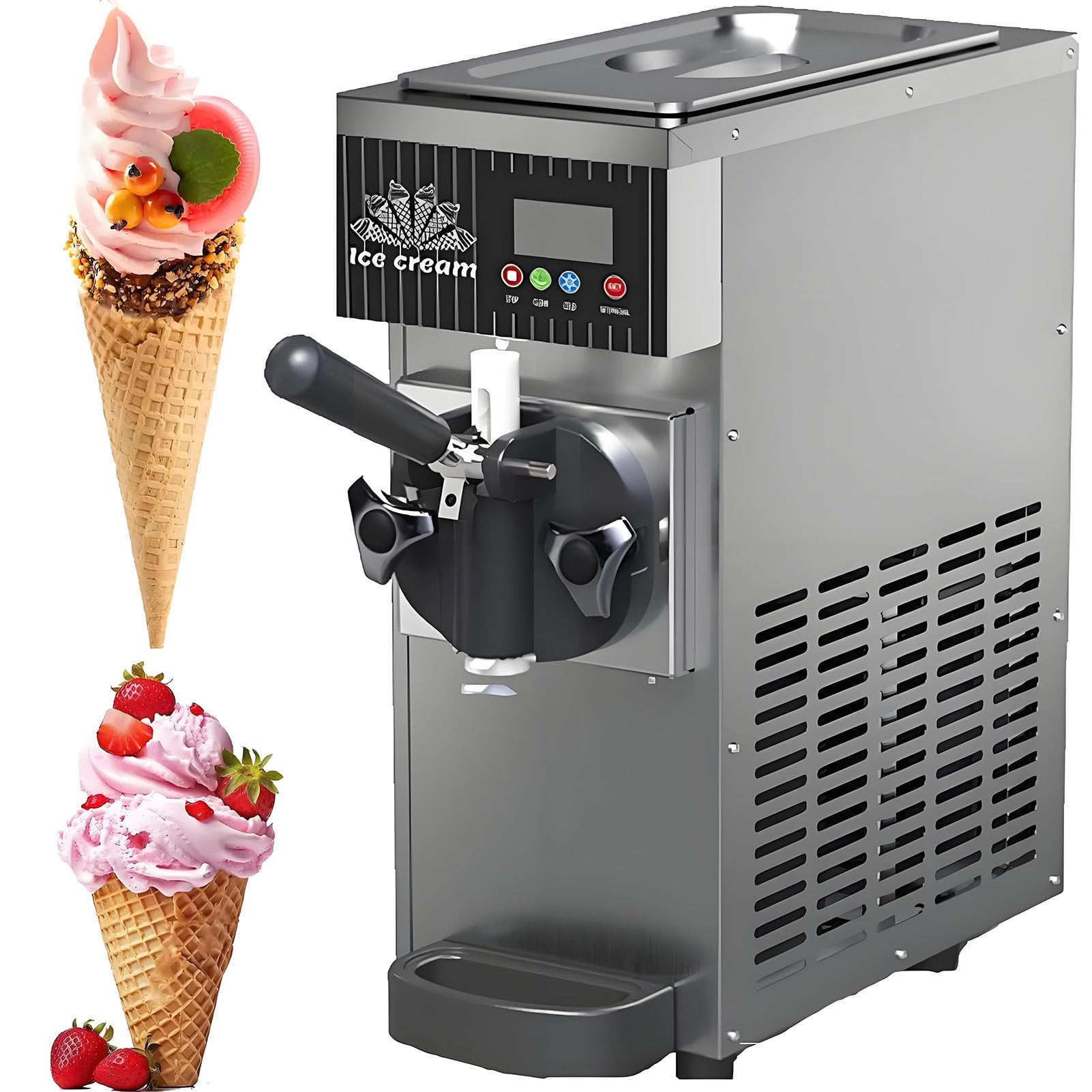 Macchina Gelato Commerciale,Macchina Gelato Soft,Produzione 4-6kg/H,Gelatiera Autorefrigerante,per Gelato Soft,Yogurt, Crema Pasticcera E Sorbetto,ECC Metallic