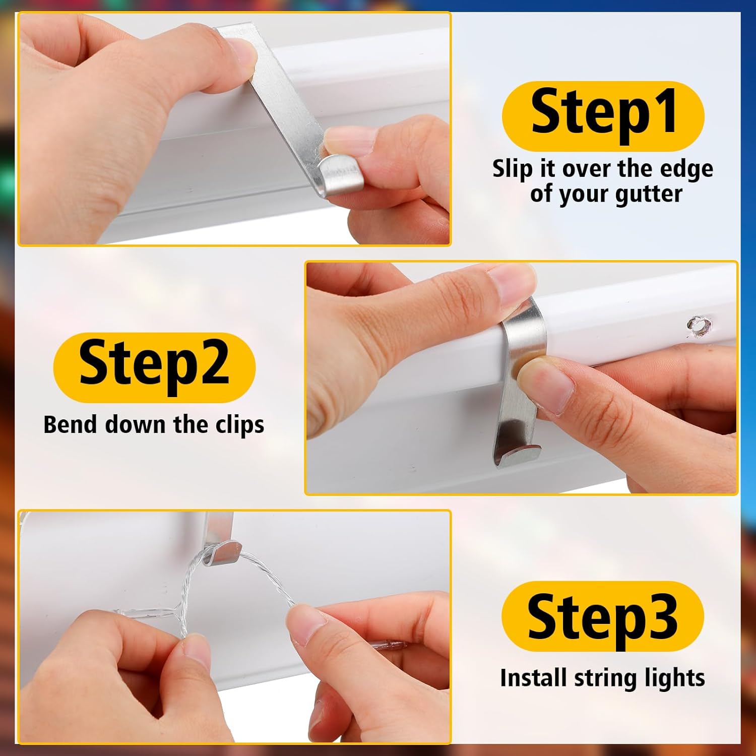 Shimeyao 100 Pcs Christmas Gutter Guard Light Clips Metal Gutters Hooks Stainless Steel Christmas Gutter Clips Outdoor Weatherproof Aluminum String Light Hangers for Xmas Outside Holiday Decoration