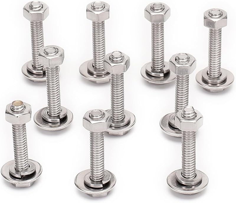 Juego completo de tornillos de cabeza hexagonal de 5/16-18x1-1/2, tuercas, arandelas planas para guardabarros, arandelas de seguridad divididas, totalmente roscado, acero inoxidable 18-8 (304), acabado brillante (10 juegos)