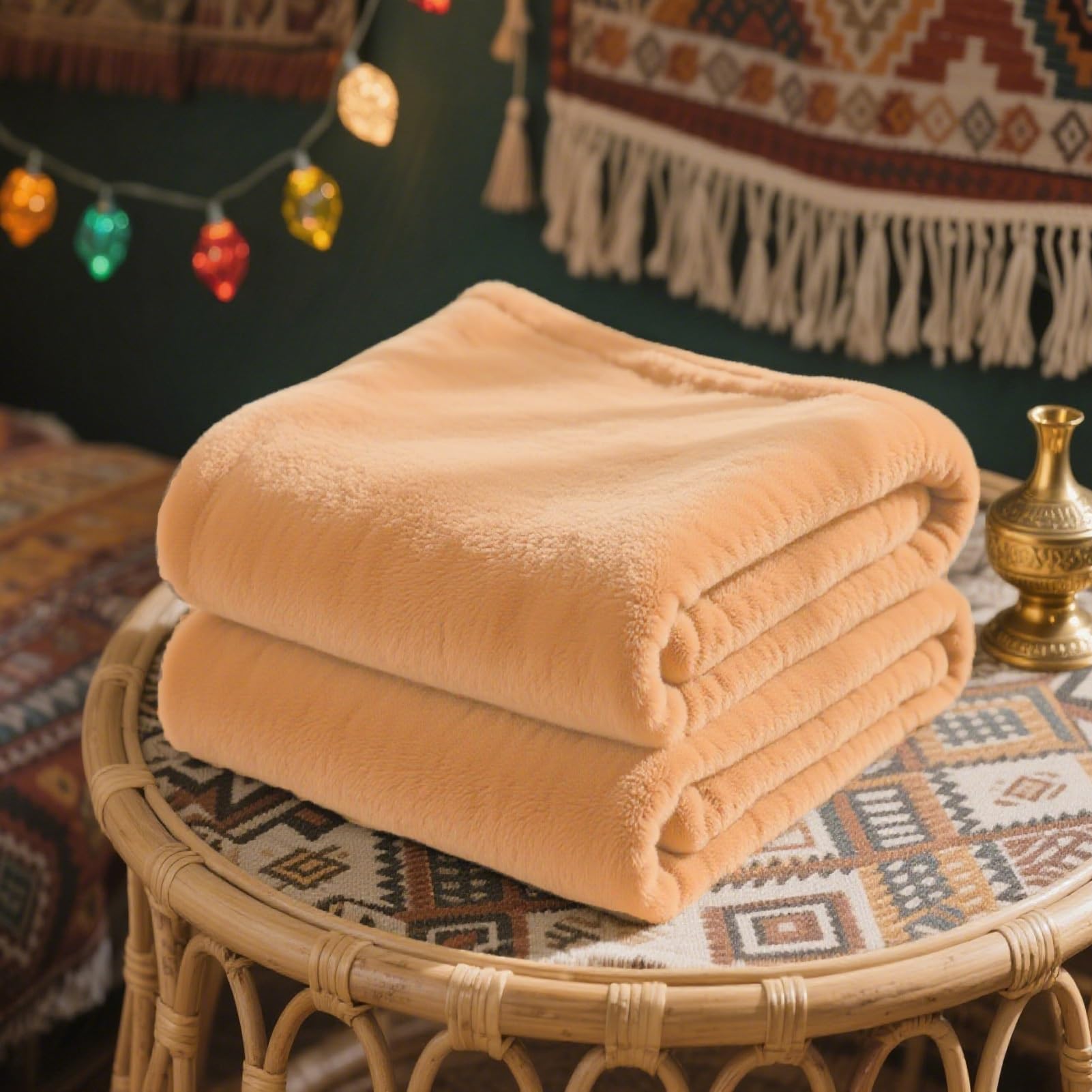 Idée cadeau plaid original couverture douce lit et canapé beige