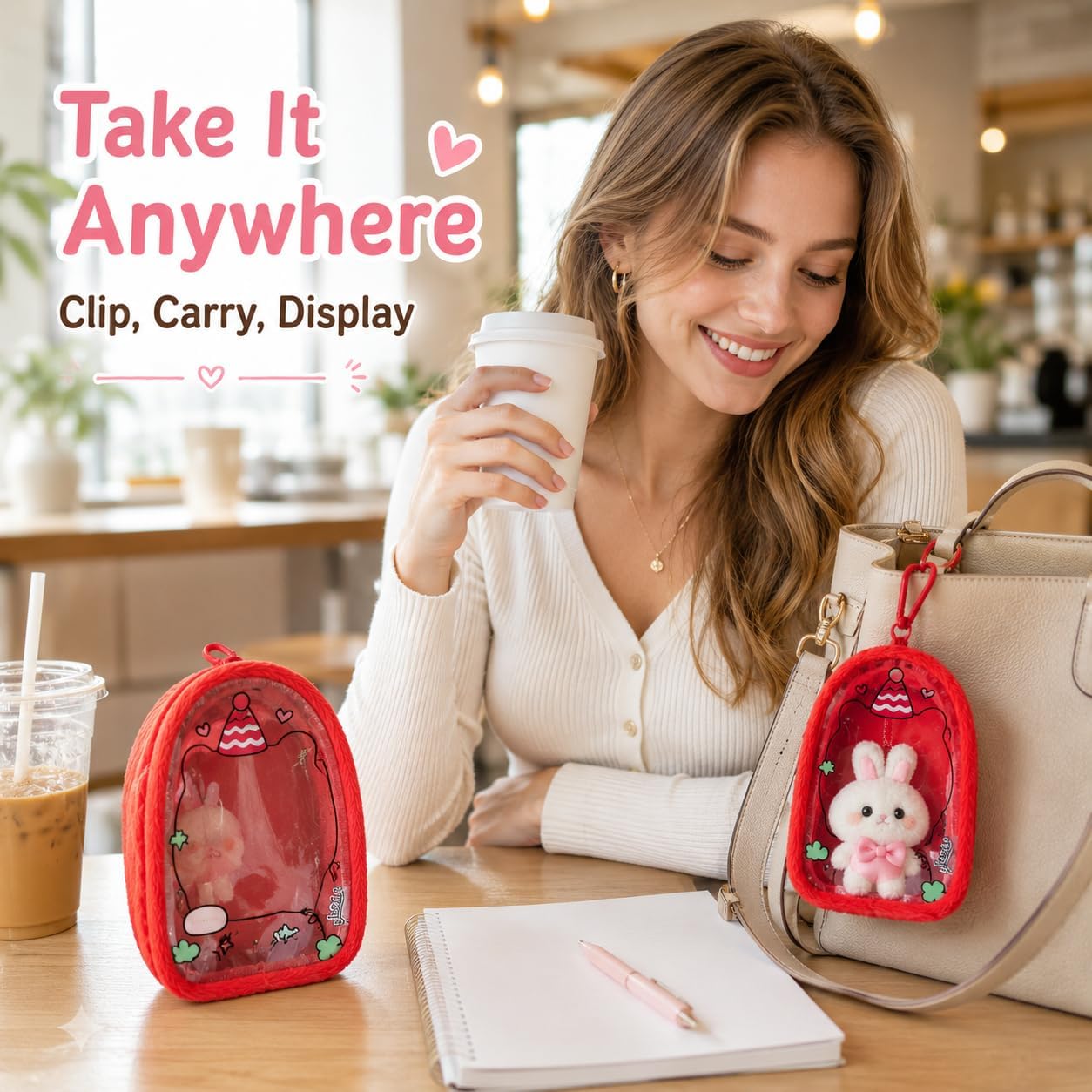 Kawaii Collectible Backpack Charm Pouch,1PCS,Cozy Clear Keeper, GIFT FOR FRIENDS (BROWN Cozy Clear Keeper) image 4