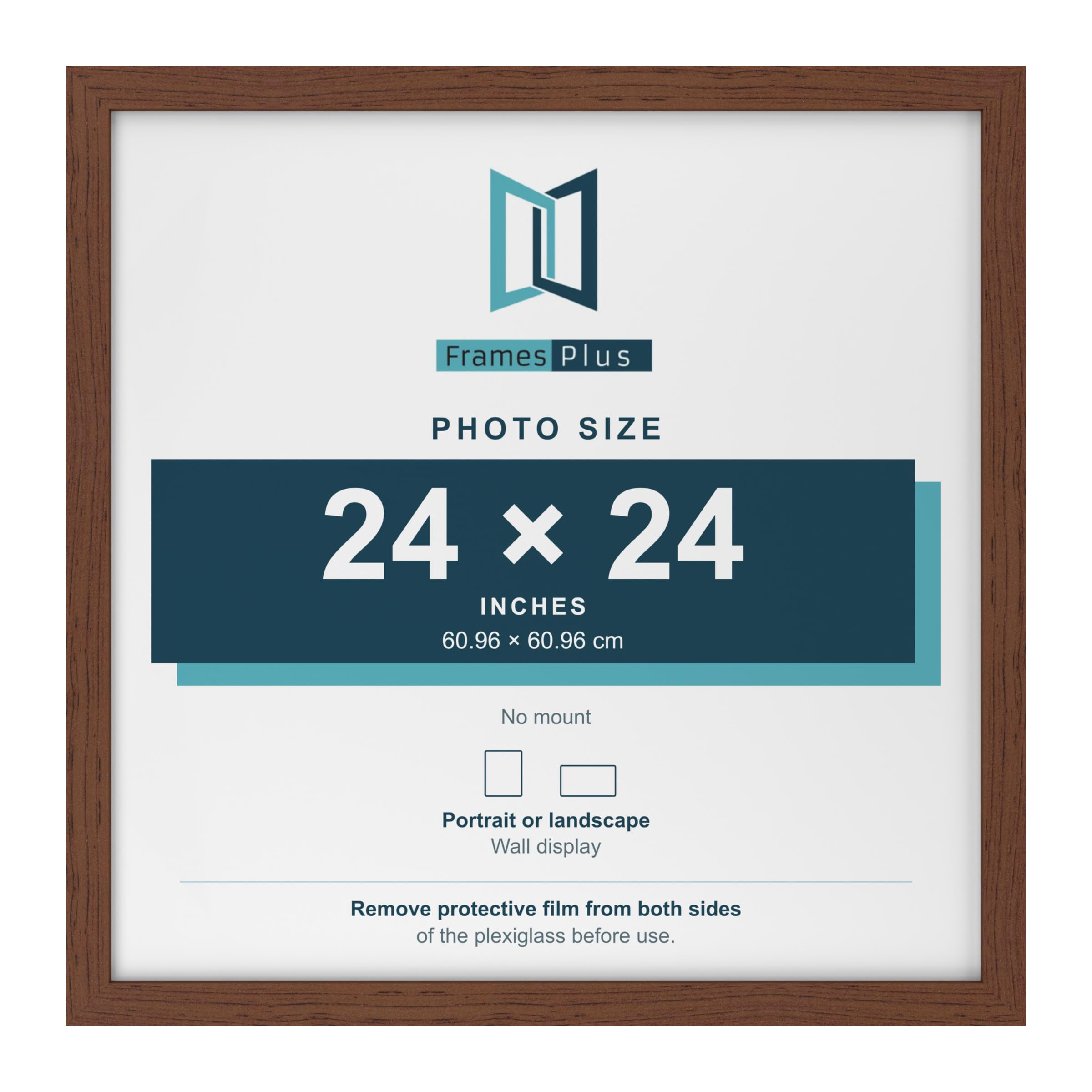 FramesPlus 24x24 Inch Square Poster Frame, Walnut, Modern Photo Frame — image 1