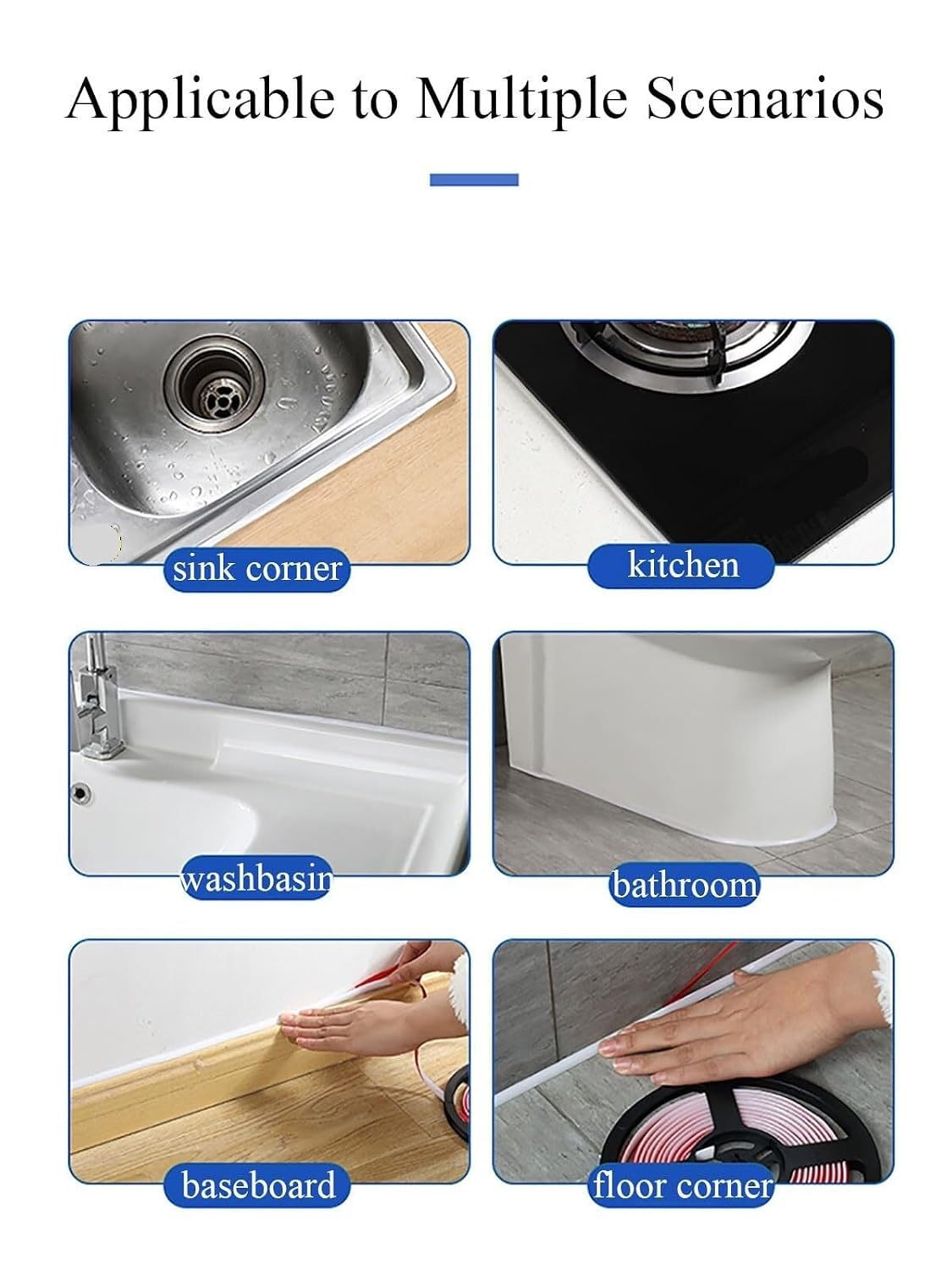 Corner caulking Strip, Self Adhesive Caulk Tape, Peel and Stick Trim for Sink Corners, Kitchen Countertops, Bathrooms, Baseboards - 8Mm By 5M(B)