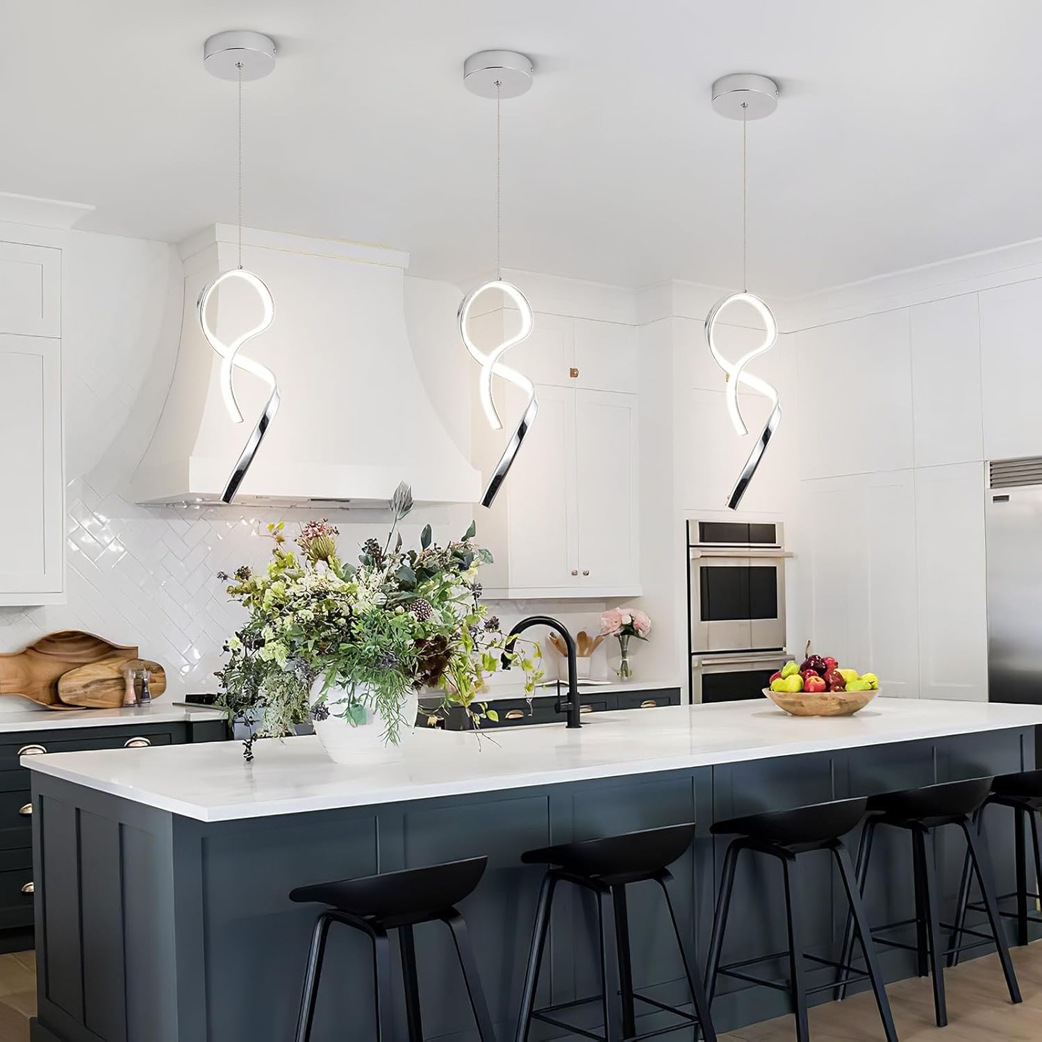 Modern Pendant Light Fixture,4500K LED Pendant Lights Kitchen Island Lighting, Adjustable Height Hanging Light for Kitchen Sink Dining Room Bedroom,1 Pack (Chrome)