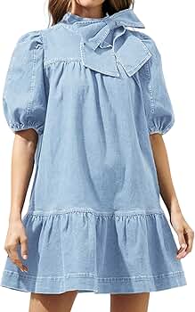 【美品】herlipto Eze Puff-Sleeve Denim Dress herlipto Eze Puff-Sleeve Denim Dress