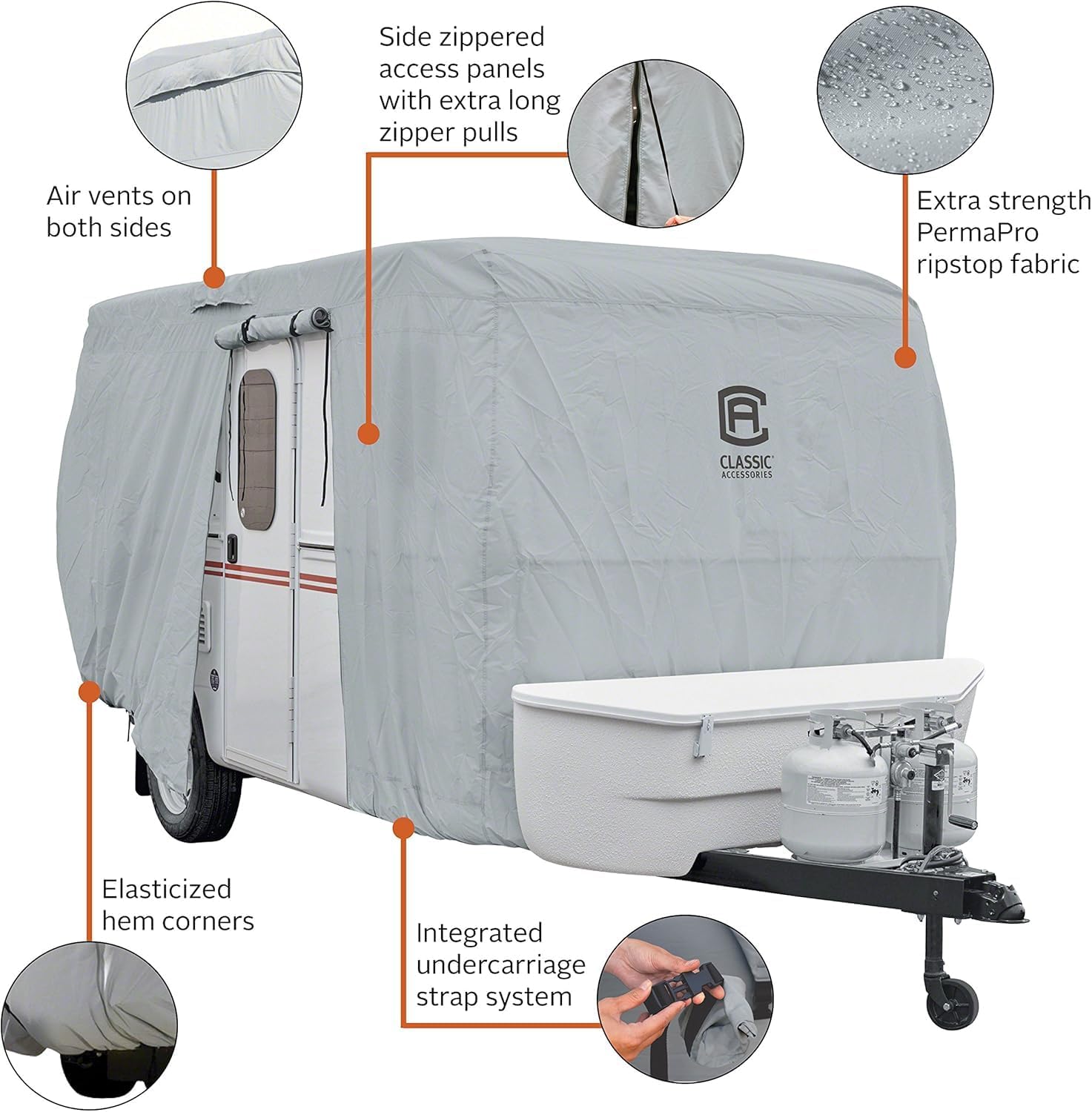 Classic Accessories Over Drive PermaPRO Molded Fiberglass Travel Trailer Cover, Fits 10'1" - 13' RVs, RV Cover, Camper Cover, Travel Trailer Cover