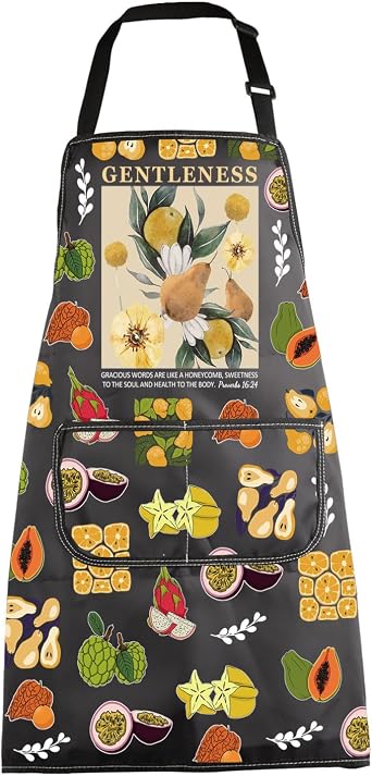 MBMSO Christian apron with Bible Verse Kitchen Apron Religious Gift Fruit of the Spirit Galatians 522 Biblical Spiritual Gift GENTLENESS Apron-b