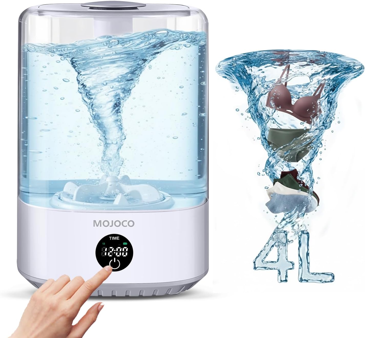 MOJOCO Mini Washing Machine - 4L Small Portable Washing Machine with 3 Wash Modes for Underwear, Socks & Baby Clothes - Rechargeable Countertop Mini Washer for Dorms, Hotels, Travel & Camping