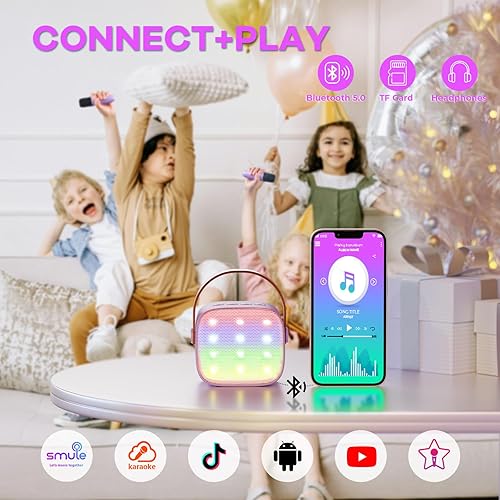 Miniatura 63 de Mini máquina de karaoke con 2 micrófonos inalámbricos para niños y adultos, altavoz Bluetooth portátil, regalo de cumpleaños de Navidad 2025
