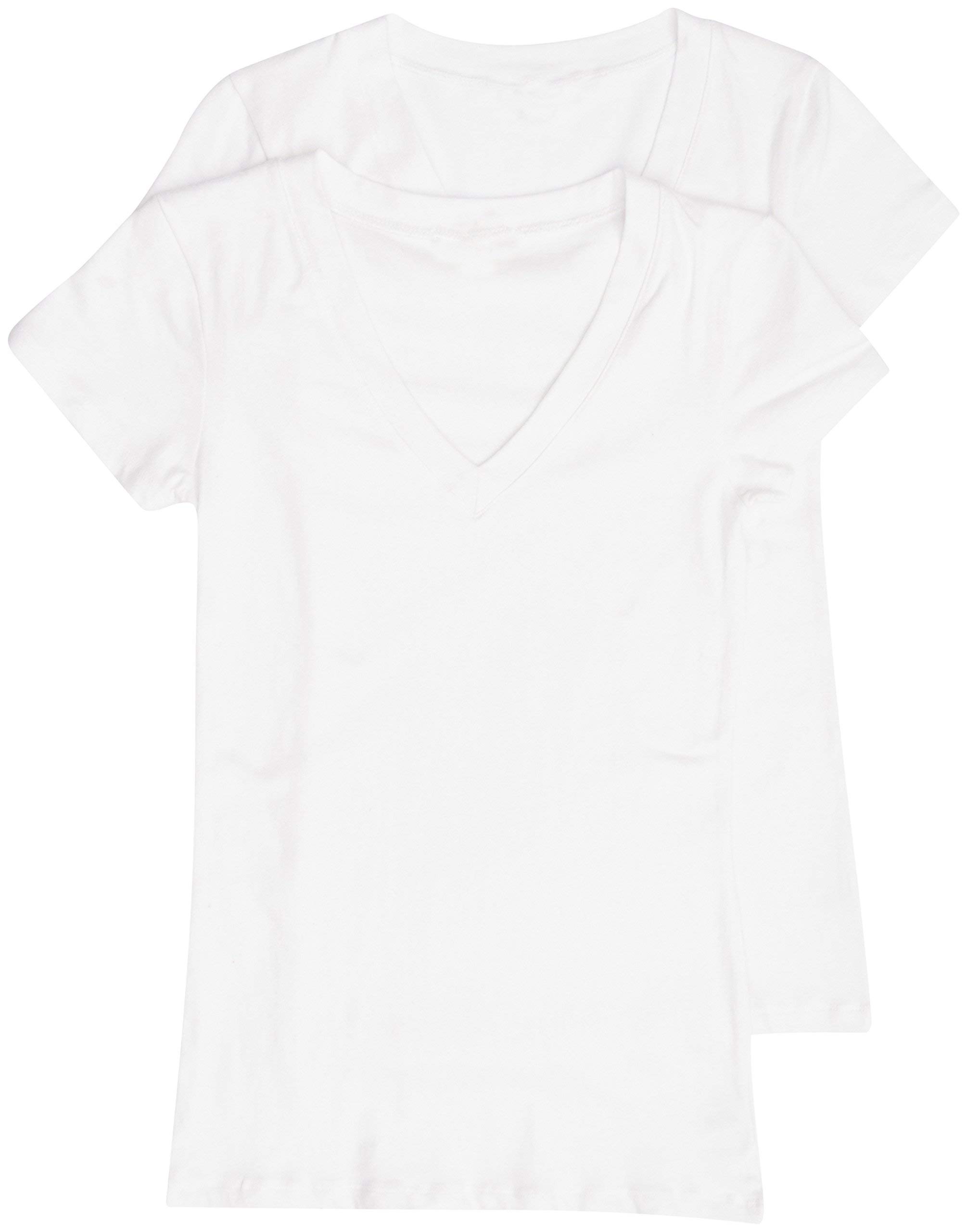 Zenana Outfitters2 Pack Zenana Women's Basic V-Neck T-Shirts White