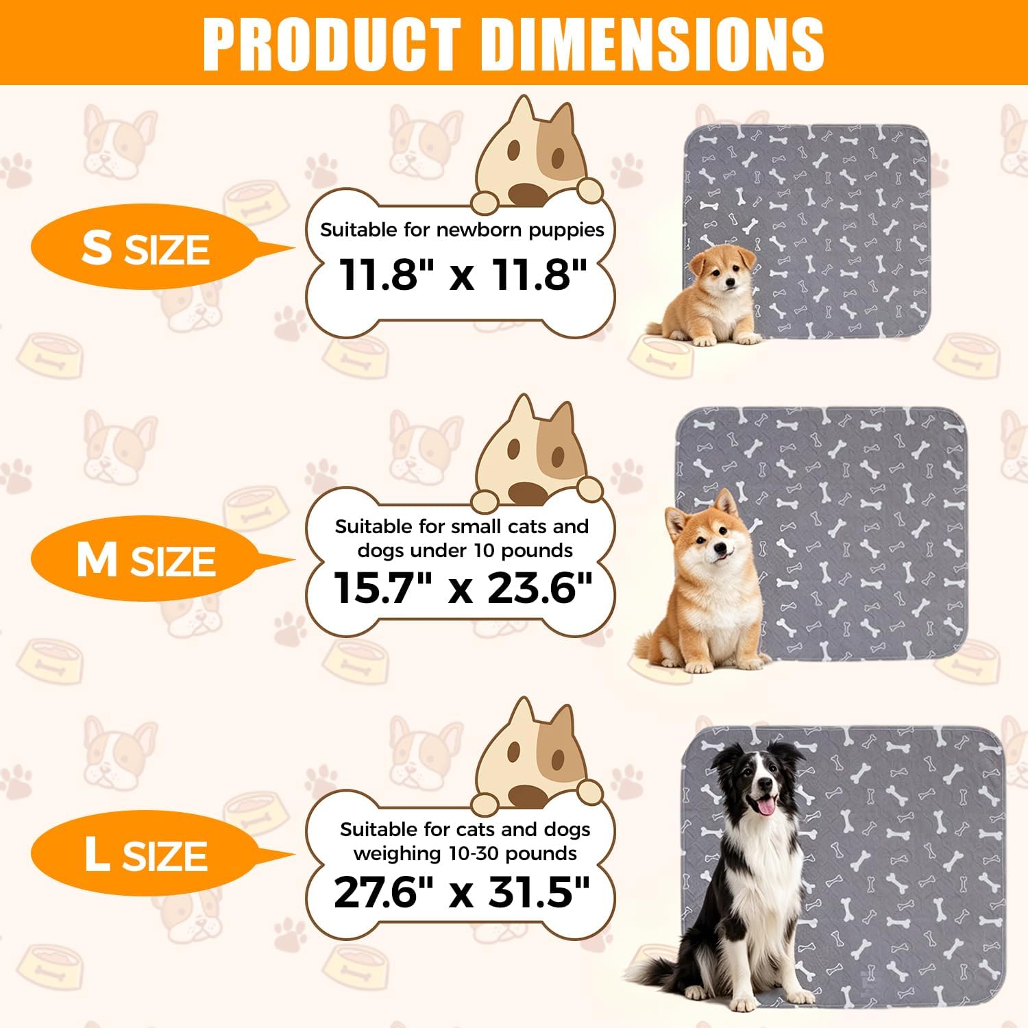Washable Puppy Pee Pads with Pheromones Reusable,Leak & Odor Proof Dog Training Pads Non-Slip Base for Home & Travel, Pet Pee Pads for Dogs&Cats (with Pet Hair Removal Gloves)