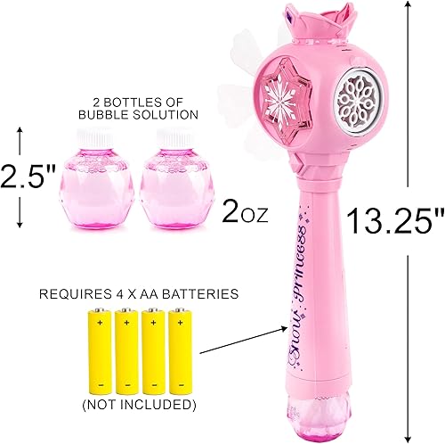 Miniatura 3 de ArtCreativity Varita mágica sopladora de burbujas con molino de viento desmontable, varita princesa para niñas con 2 botellas de solución de