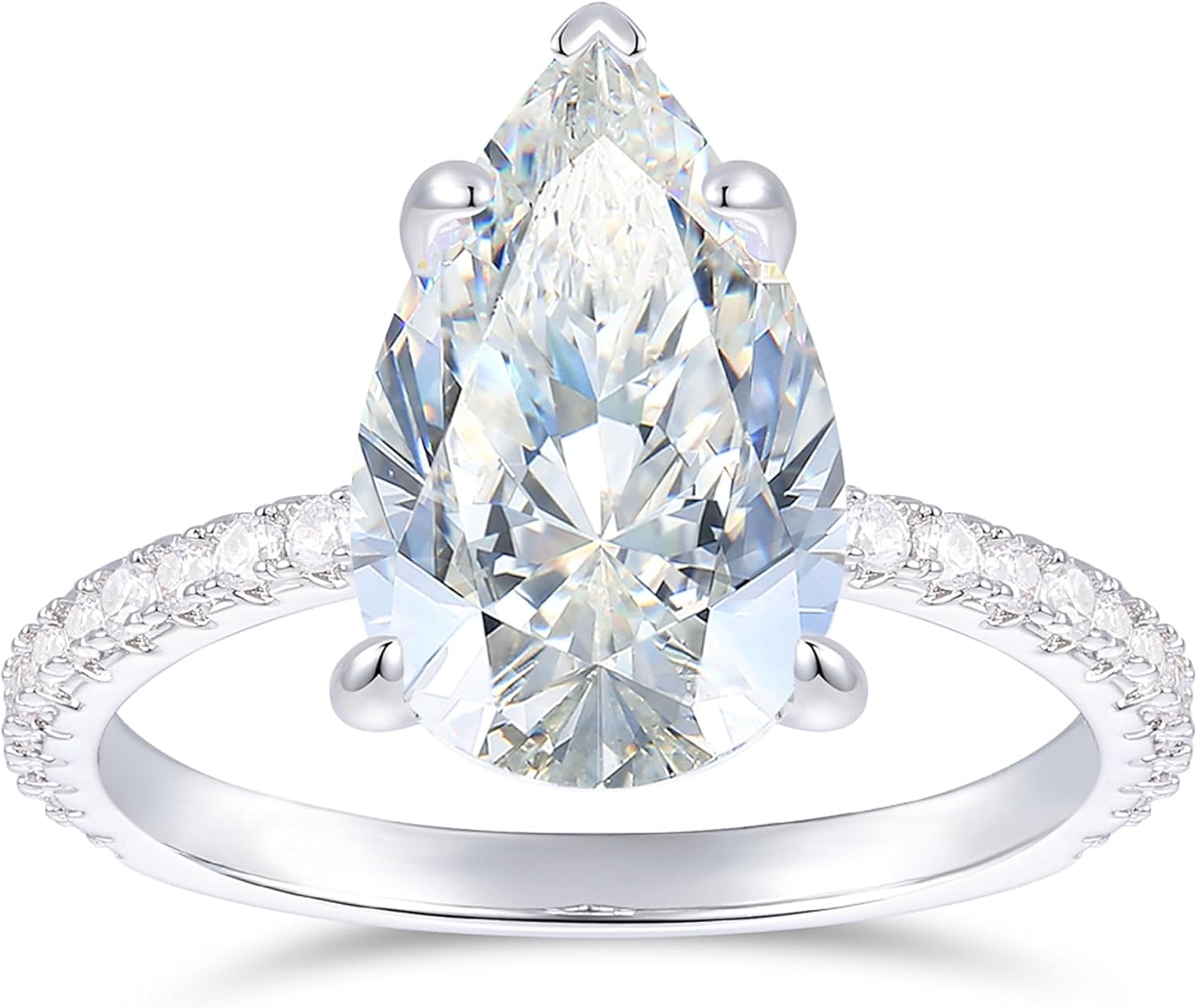 14K White Gold Pear Engagement Ring 3 Carat Pear Cut Moissanite Engagement Rings 5-Prong Hidden Halo Moissanite Rings for Women