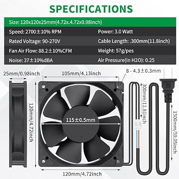 Küçük 120mm x 25mm EC 4 İnç Fırçasız Eksenel Fan, AC Fişli 110v 120v 220v 240v DIY Mini Kutu için Çift Bilyalı, Elektronik Kabin Egzozu, Bitki Büyümesi için Soğutma Havalandırması
