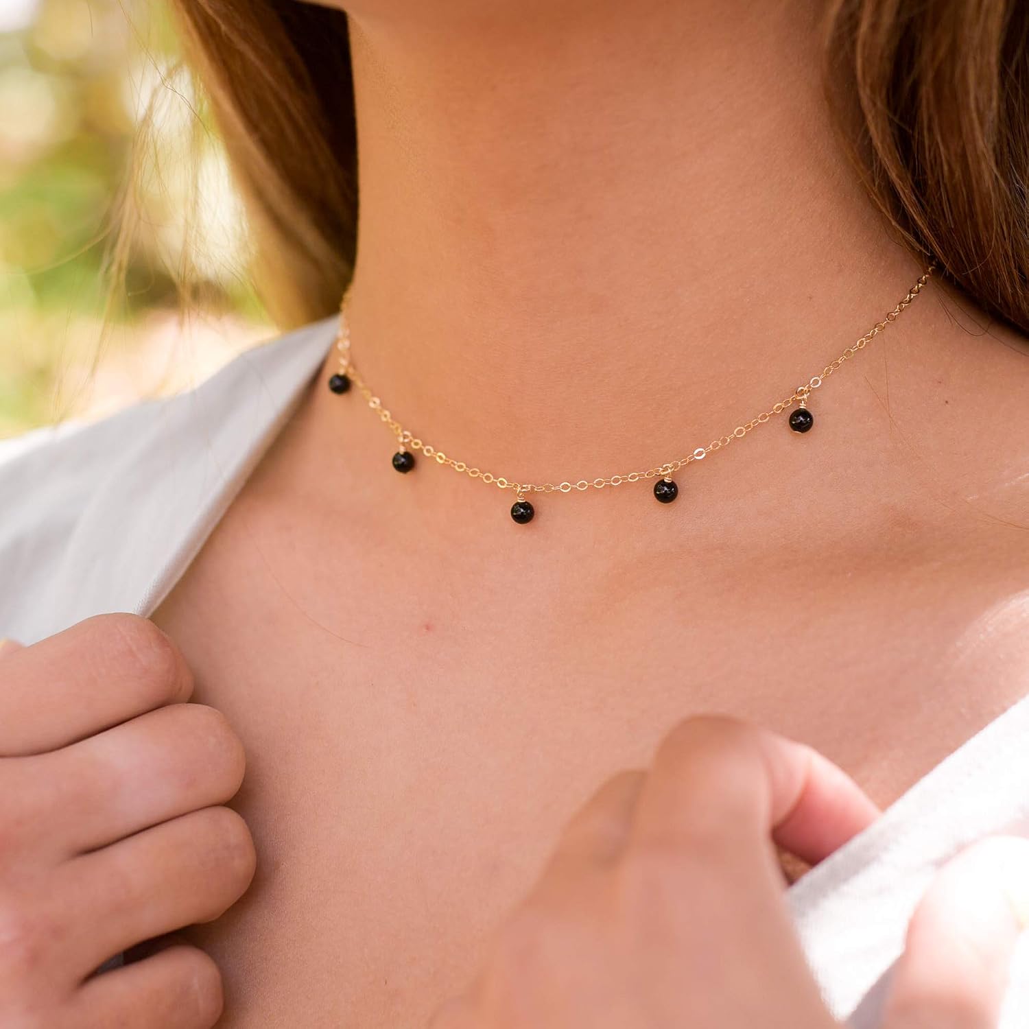 Luna Tide Black Onyx Bead Drop Choker in 14k Gold Fill