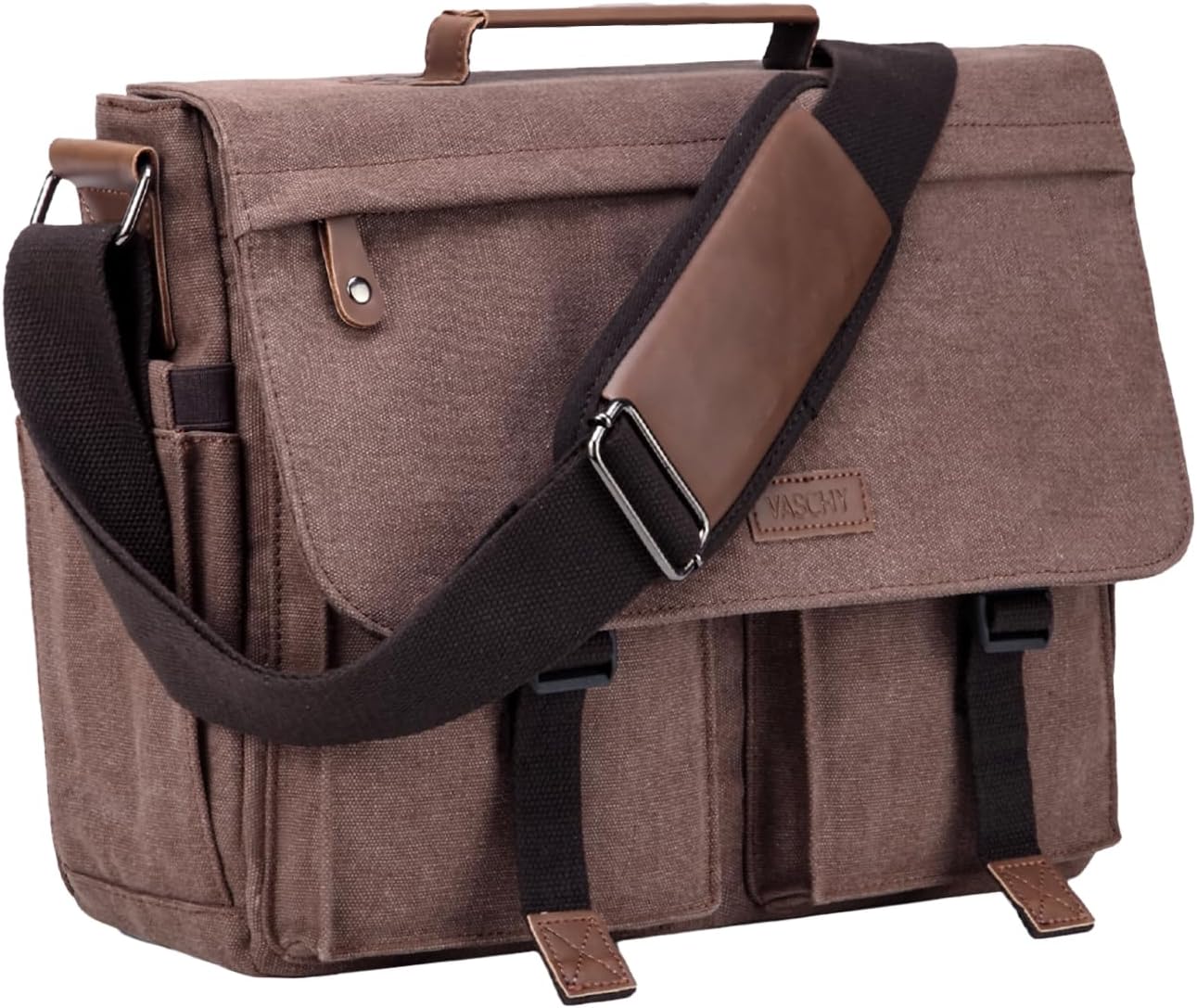Bolsa Mensageiro para Homem, VASCHY Bolsa de Laptop Maleta Vintage Masculina Bolsa Transversal Bolsa de Lona Resistente à água 14 15,6 17 Polegadas
