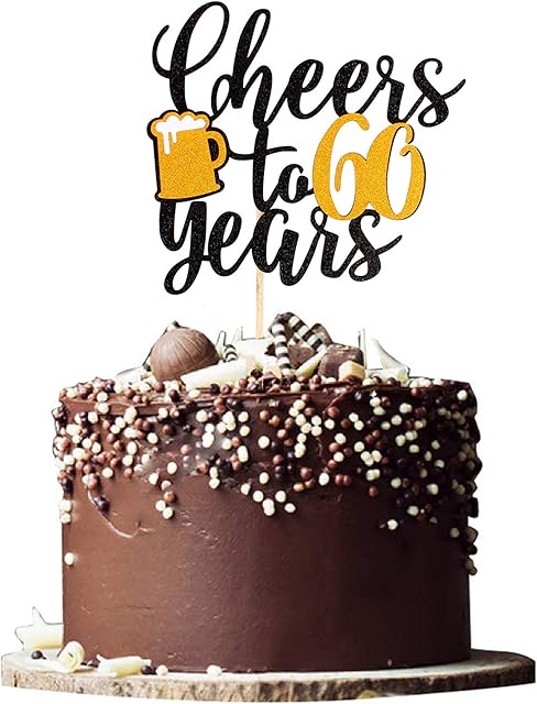 Blumomon 1Pc Cheers & Beers to 60 Years Cake Topper for 60th Birthday Party Wedding Anniversary Party Decoration Supplies