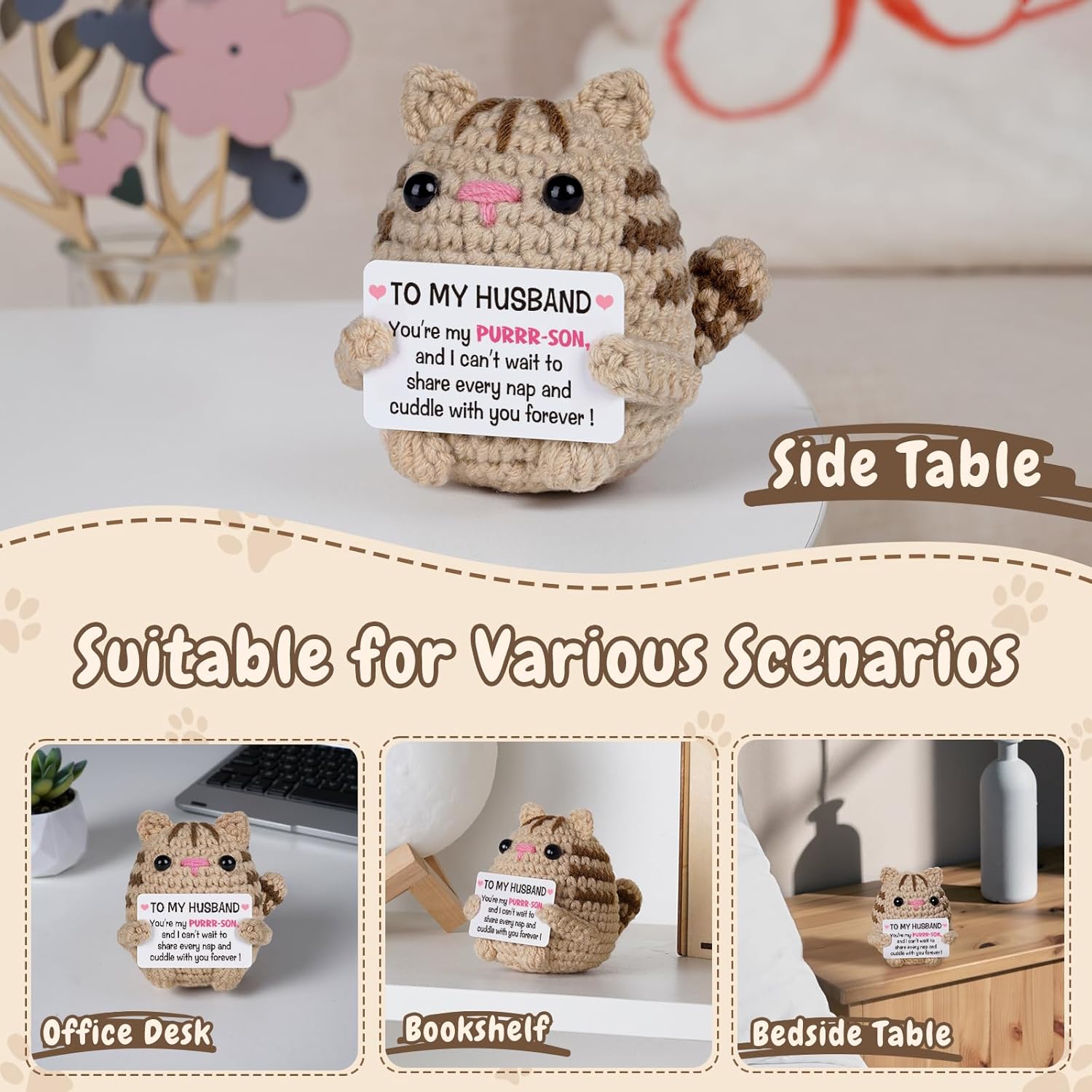 Gifts for Husband from Wife, to My Husband Handmade Crochet Cat, Funny Mini Anniversary Wedding Birthday Gifts for Him Husband Men, Romantic Father Day I Love You Gift for Him Christmas Cute Decor - Image 7