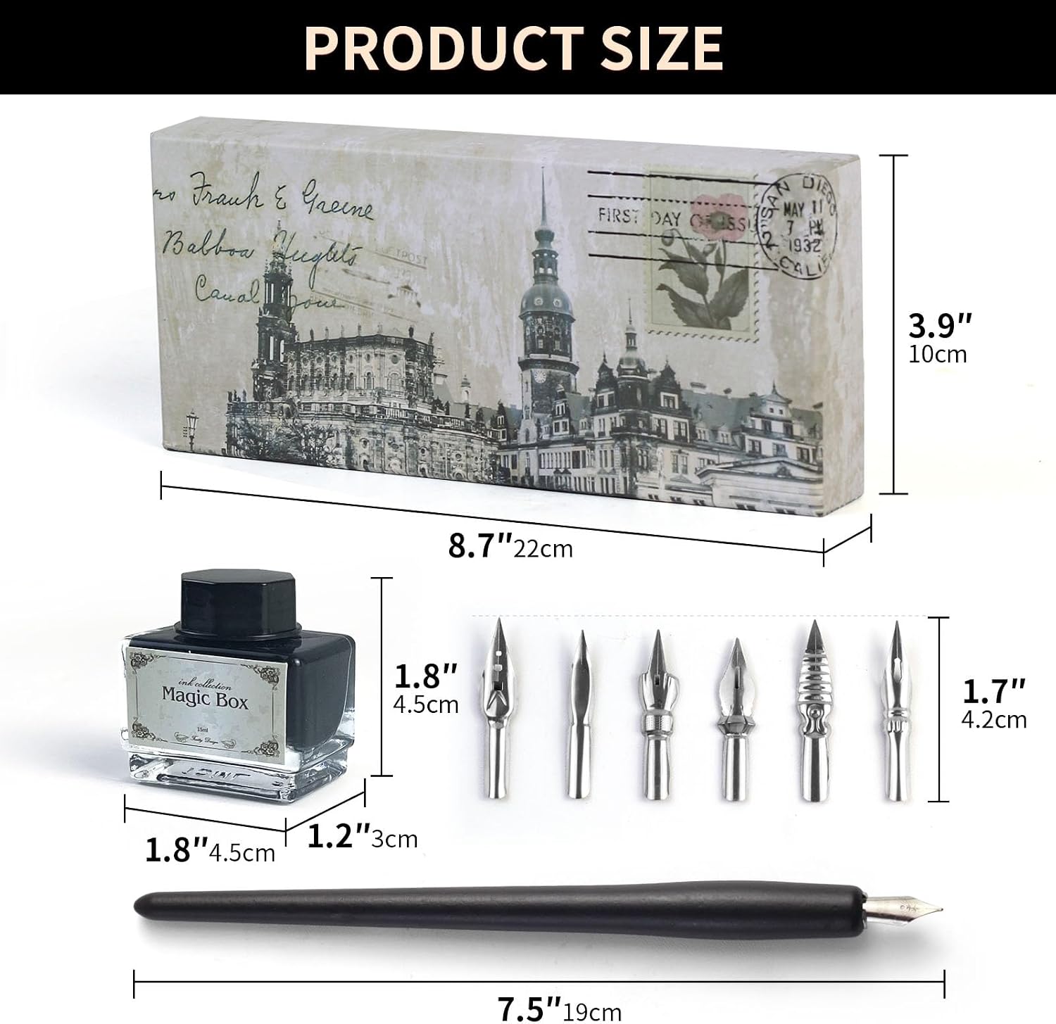 FEATTY Dip Pen for Drawing with ink - Antique Wooden Calligraphy Kits for beginners with 6 Replaceable Nibs