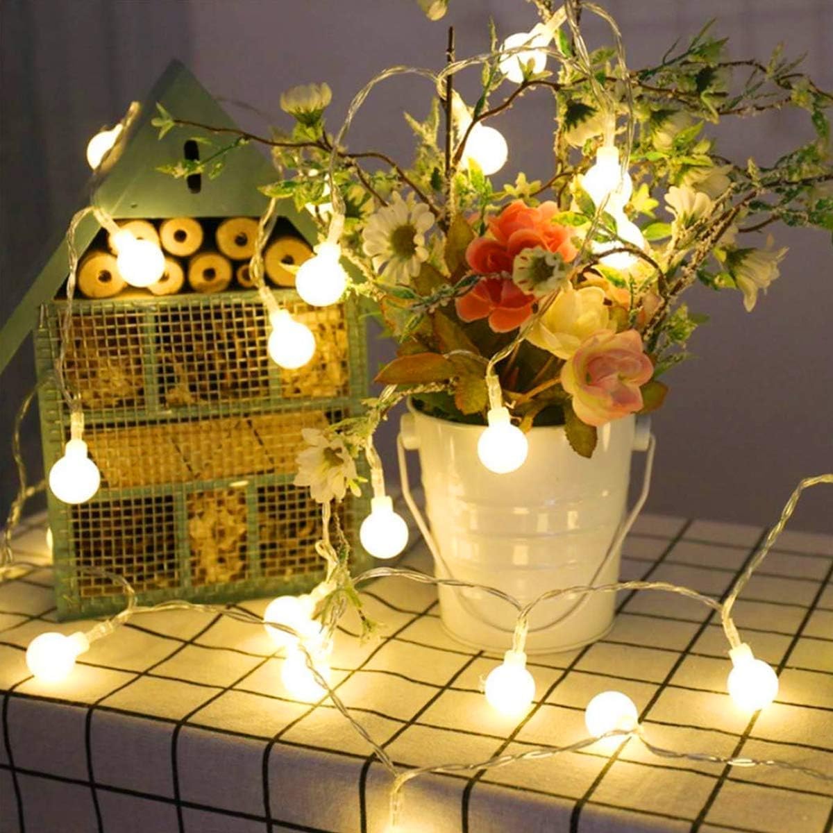 LE 5m 50 LED 8 Modos Guirnalda de Luces LED con Caja de la Batería, Blanco Cálido, Guirnaldas Luminosas, Temporizador, Cadena de Luces Impermeable, Decoración de Casa, Jardín, Cafetería, Boda, Navidad