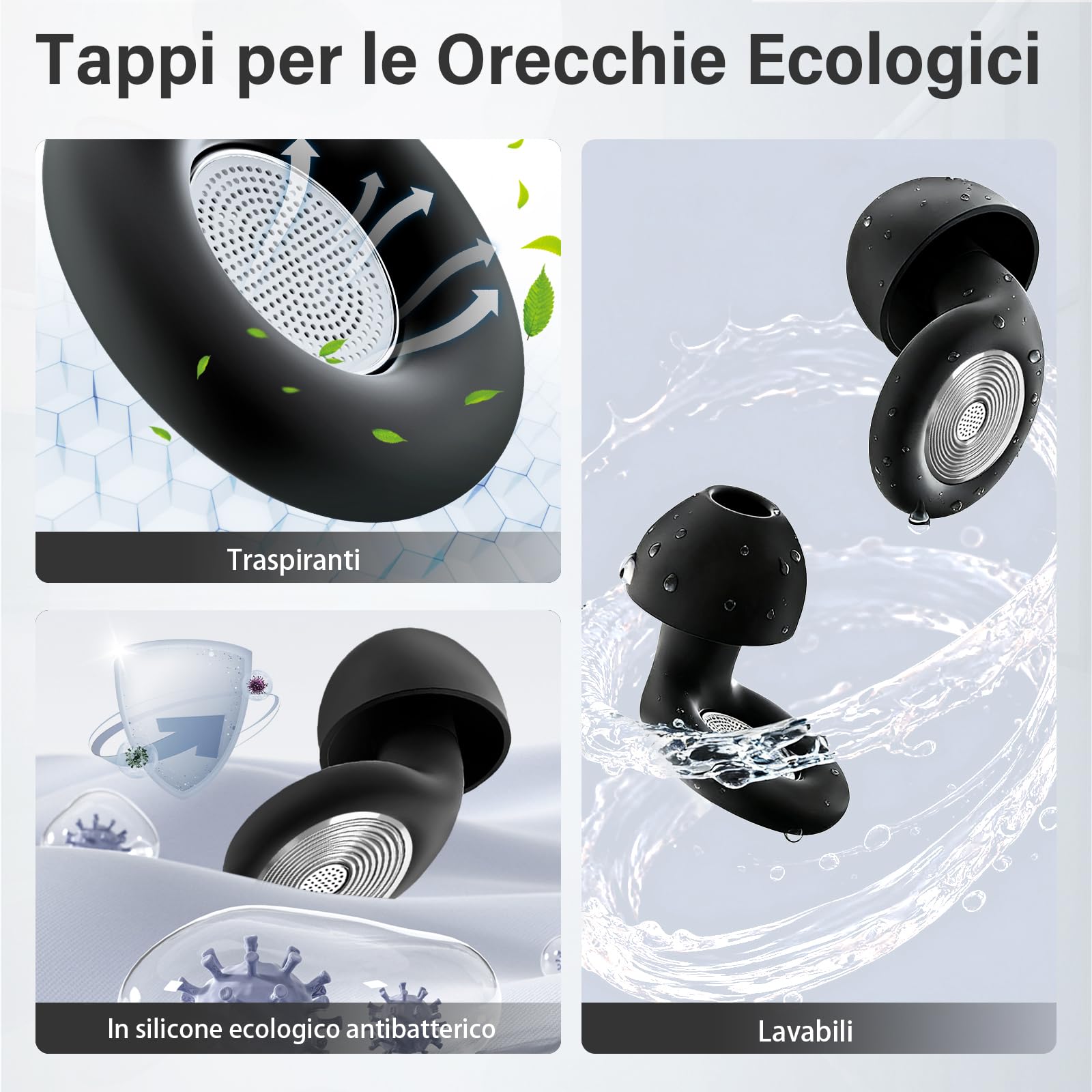 2026 Nuovo Tappi Orecchie Dormire, Antirumore Quiet Silicone Auricolari, 45dB Protezione dell'udito, Concerti/Aerei/Sleep/Viaggiare, Riutilizzabile Earplugs con 8 Punte (XS/S/M/L) e Custodia - Nero