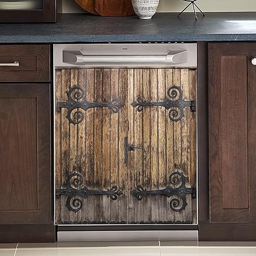 Miniatura 6 de Cowfeel Cubierta magnética de madera retro para puerta de lavavajillas, panel creativo para electrodomésticos de cocina, decoración de refrigerador,