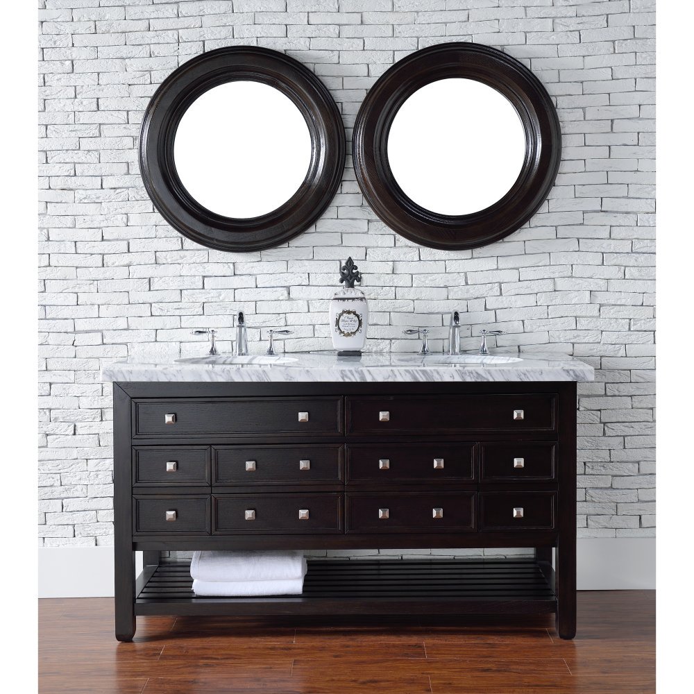 James Martin Furniture Double Vanity with Carrara White Marble Top 801914