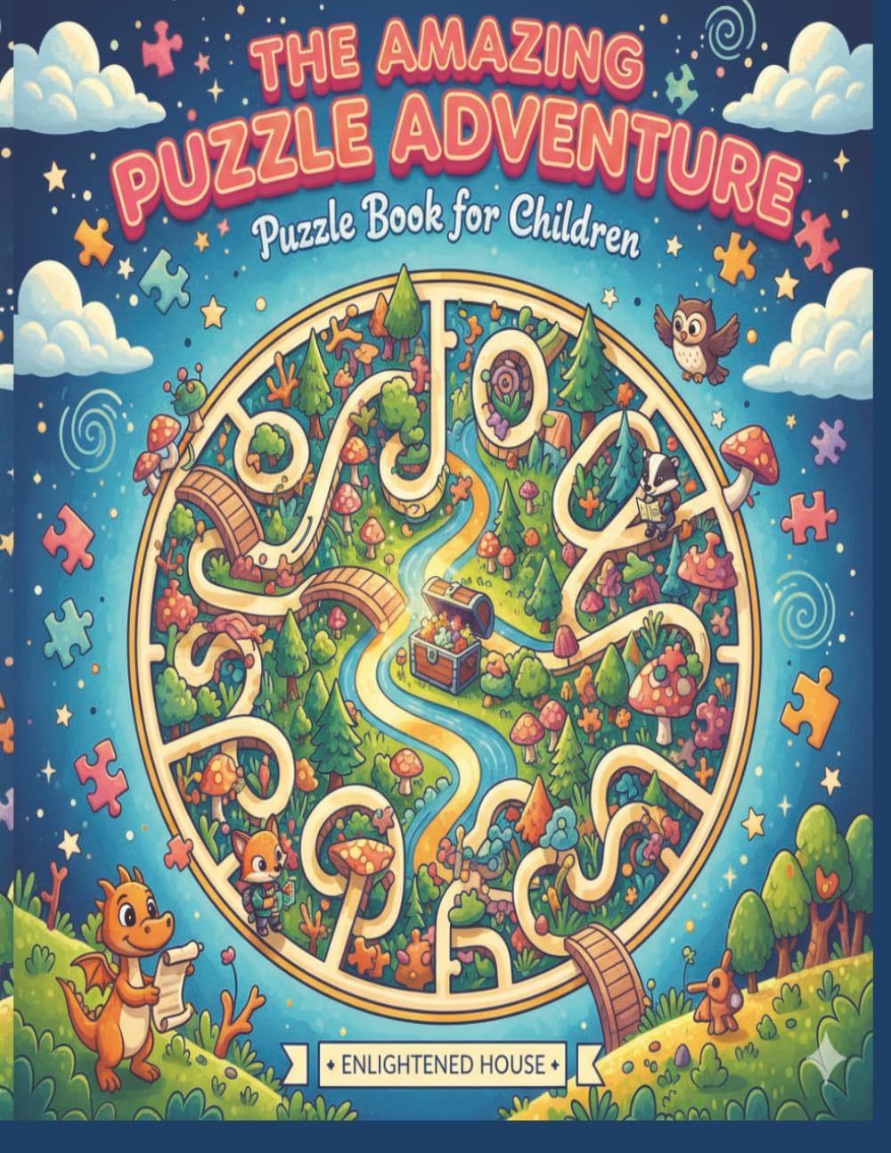 The Amazing Puzzle Adventure: Puzzle Book for Children featuring puzzles about Science, Animals, Information Technology, and so much more.