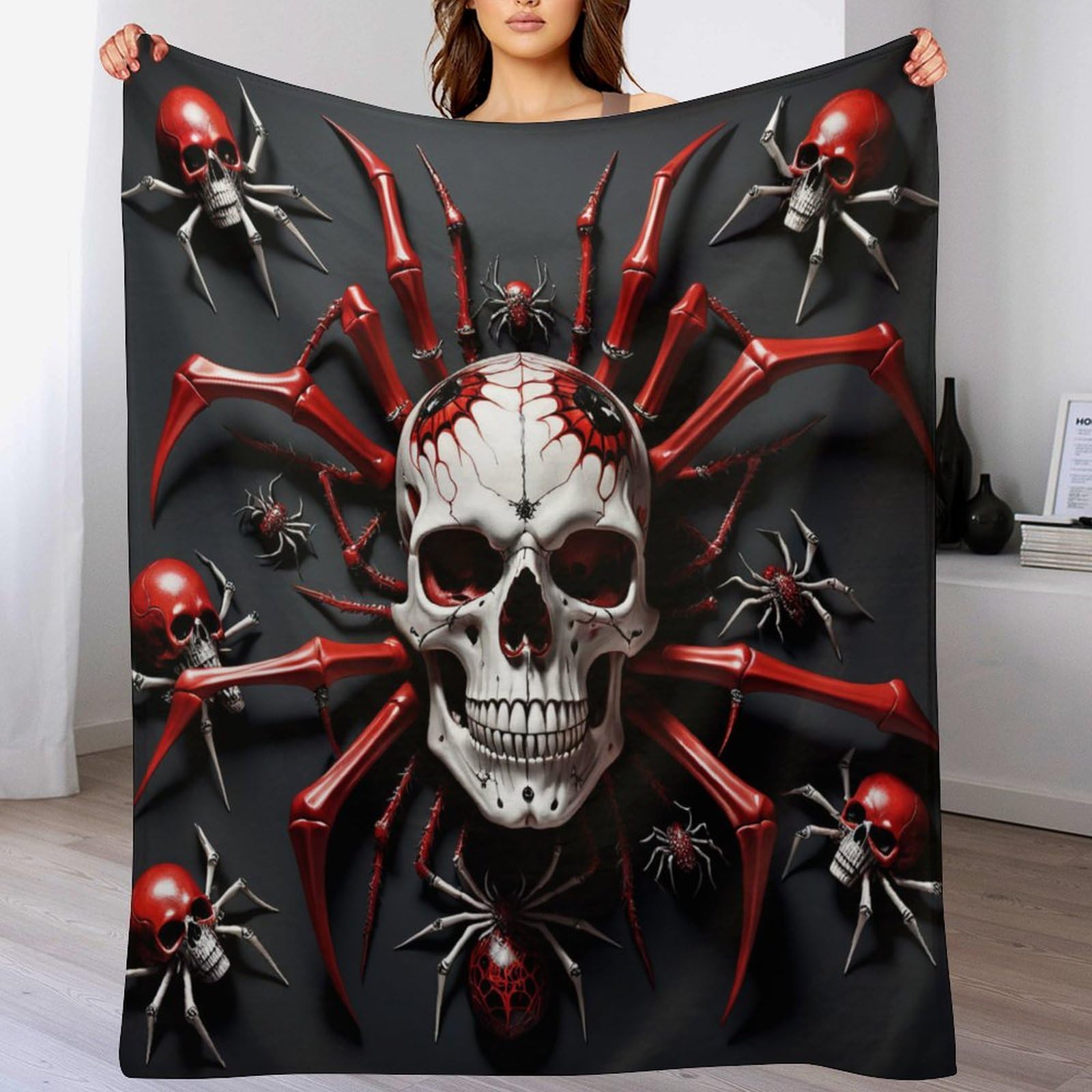Couverture Polaire Spider Crâne Plaid Flannel Doux Canapé Lit 150x200
