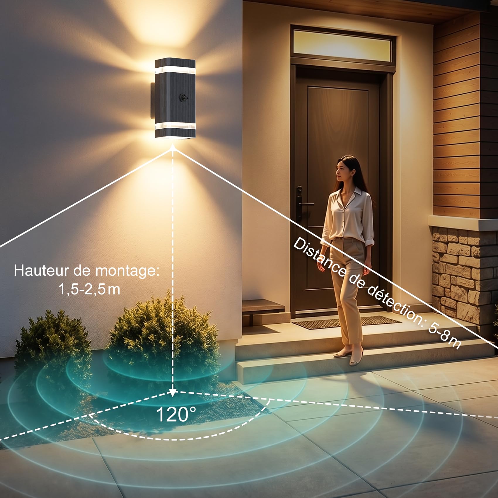 Aipsun Lampe Extérieure avec Détecteur de Mouvement, Applique Murale Led Gu10 avec Détecteur de Mouvement pour Éclairage Extérieur et Intérieur, Applique Murale à Lumière Haut et Bas, IP65,Anthracite