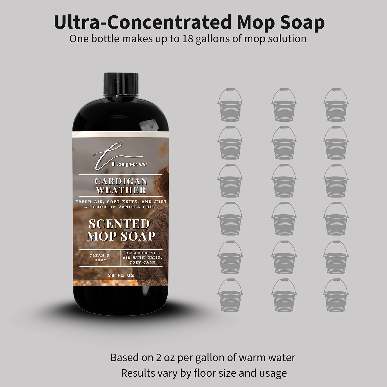 Lapew Cardigan Weather Scented Mop Soap - Luxury Floor Cleaner Concentrate for Mopping Tile, Laminate, Vinyl & Hardwood | Streak-Free, Low-Foam | 36 oz image 4