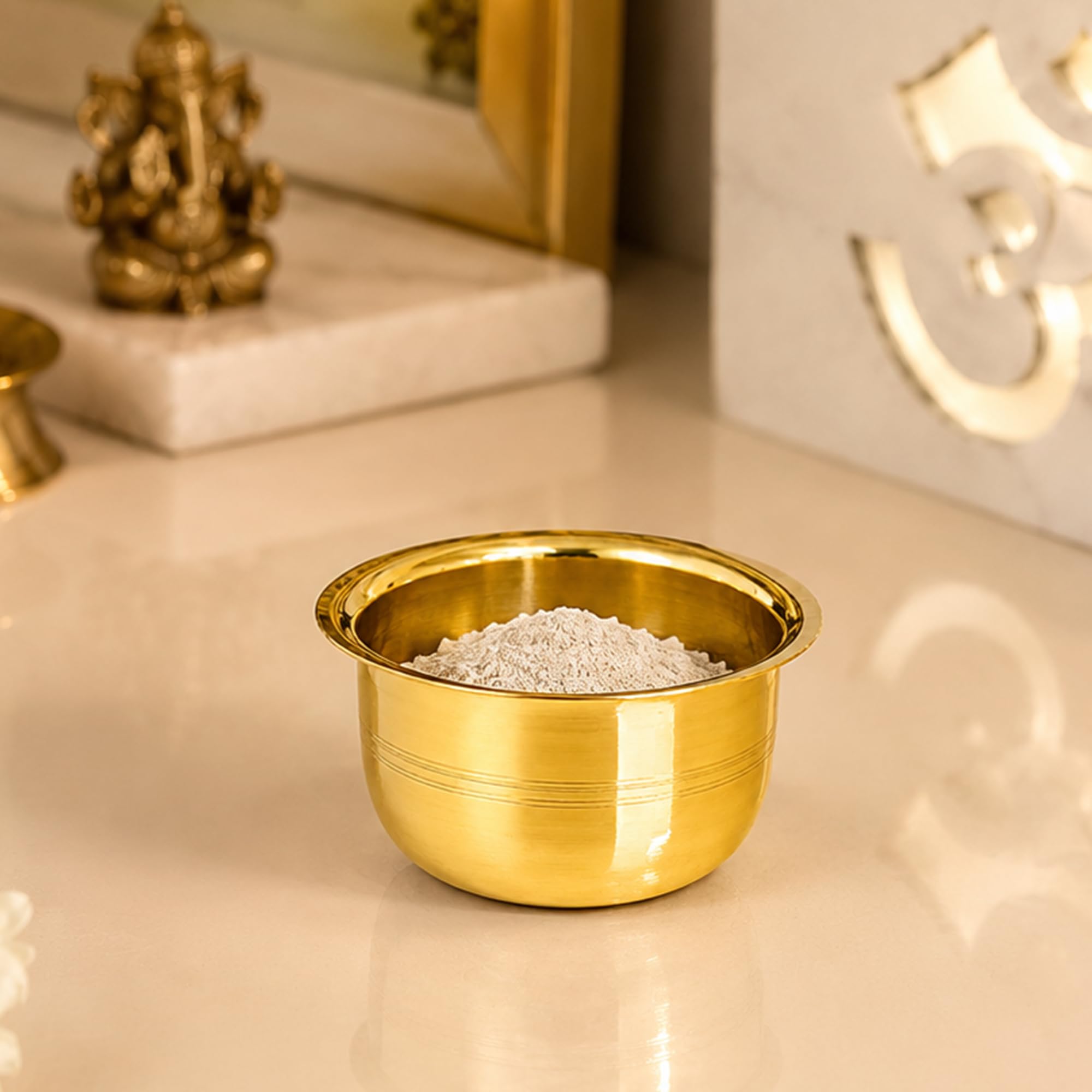 Putrika Brass Pooja Bowl|Kumkum Haldi Chandan Turmeric Sandal for Temple |Traditional Brass Pot for Akshata, Holy Water, Puja Thali|Lightweight|Puna Cup- Multipurpose Bowl(28g) 1