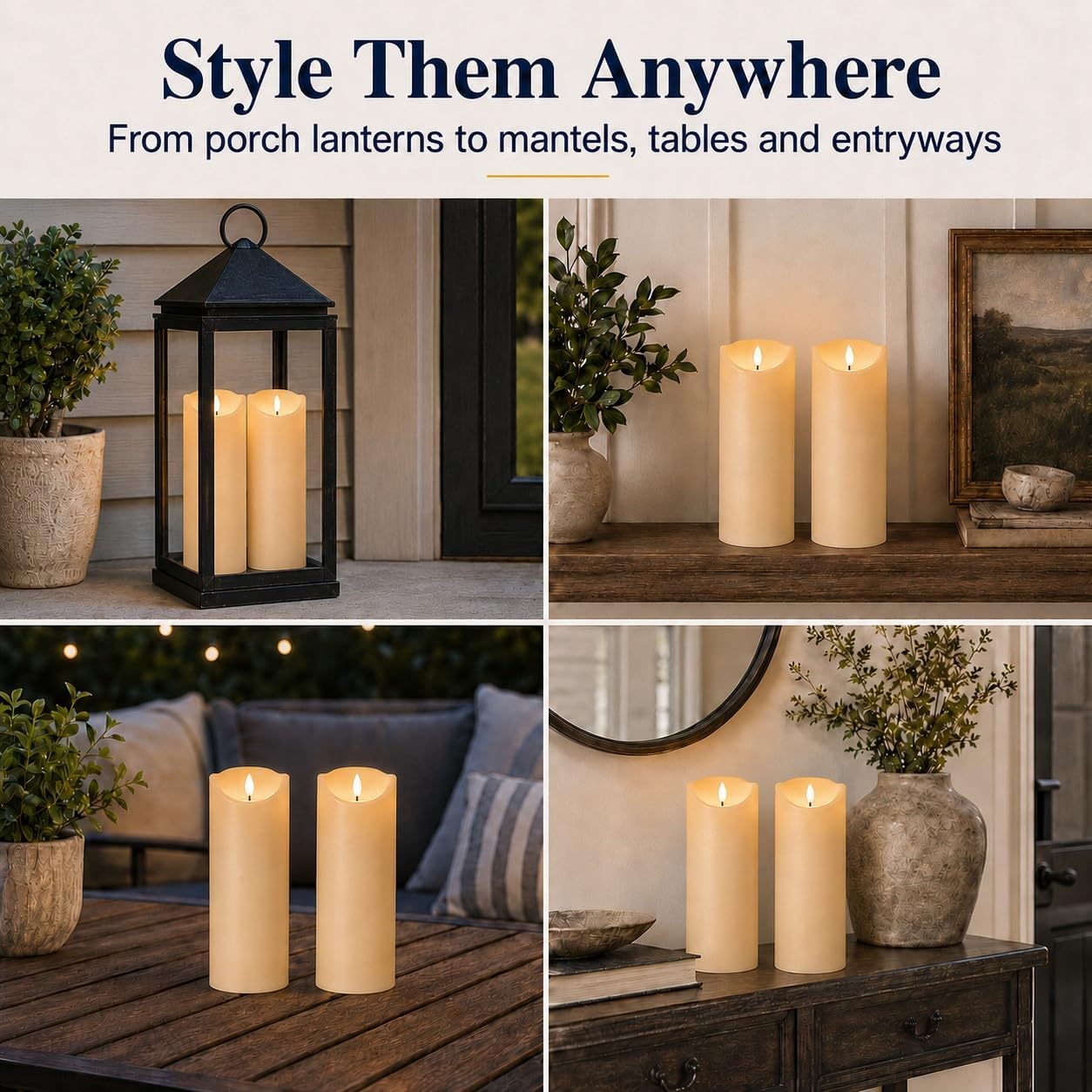 Grandi candele tremolanti senza fiamma con telecomando, candele a batteria con timer, 10,2 x 22,9 cm, candele finte a pilastro a LED avorio per lanterne da esterno portico, set di 2