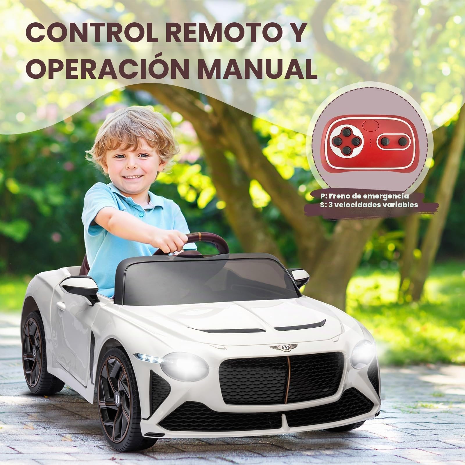 Garvee Coche Eléctrico Infantil Lujo Bacalar 12v – Licencia Oficial, Mando Parental, Puertas Tijera, Suspensión, 3 Velocidades, Luces LED, Música, Claxon – Vehículo Infantil Seguro – Color Blanco