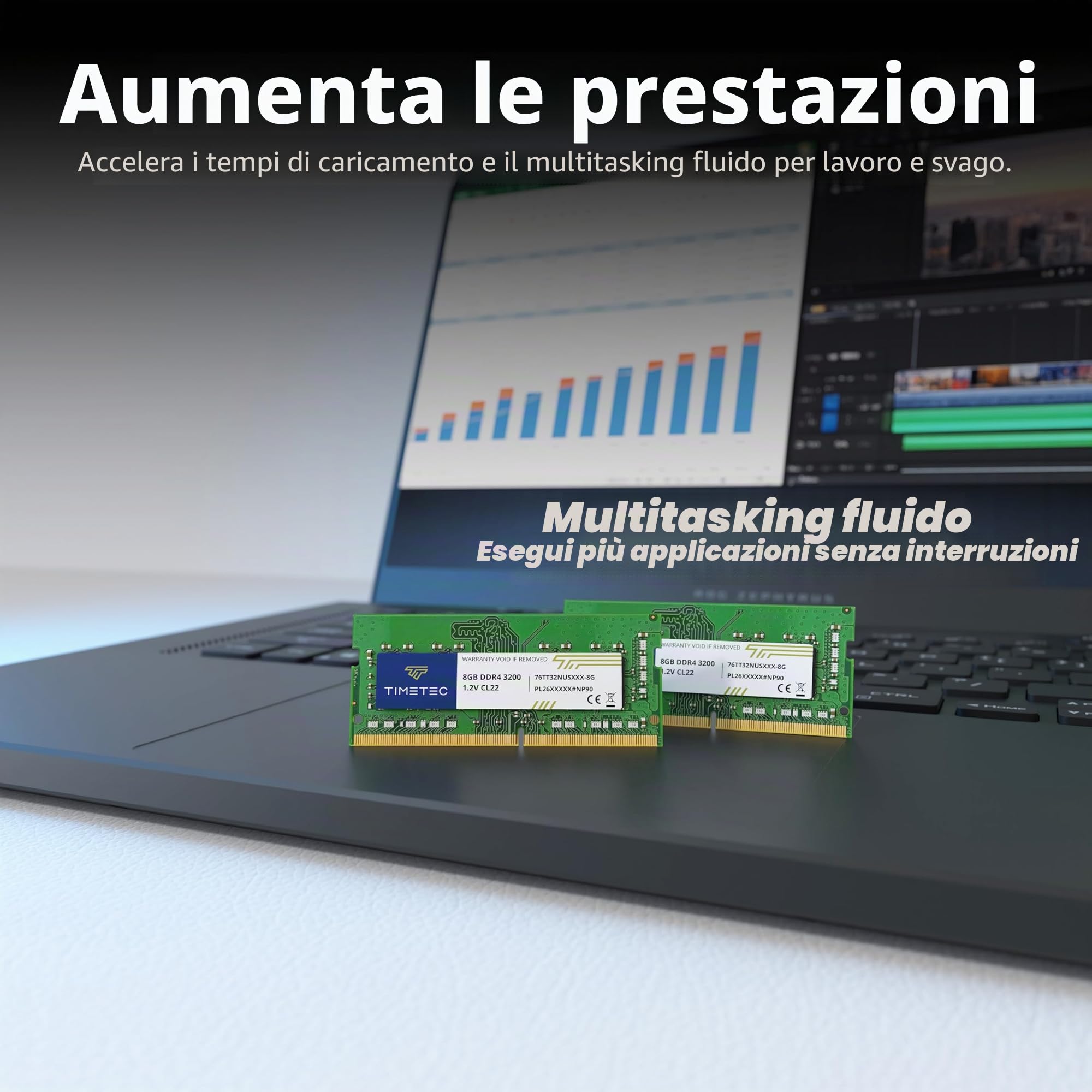 Timetec 8GB DDR4 3200MHz (PC4-3200AA) PC4-25600 SODIMM RAM per laptop, mini PC e computer All-in-One – Non-ECC Unbuffered, 260 pin, 1,2V CL22 modulo di memoria