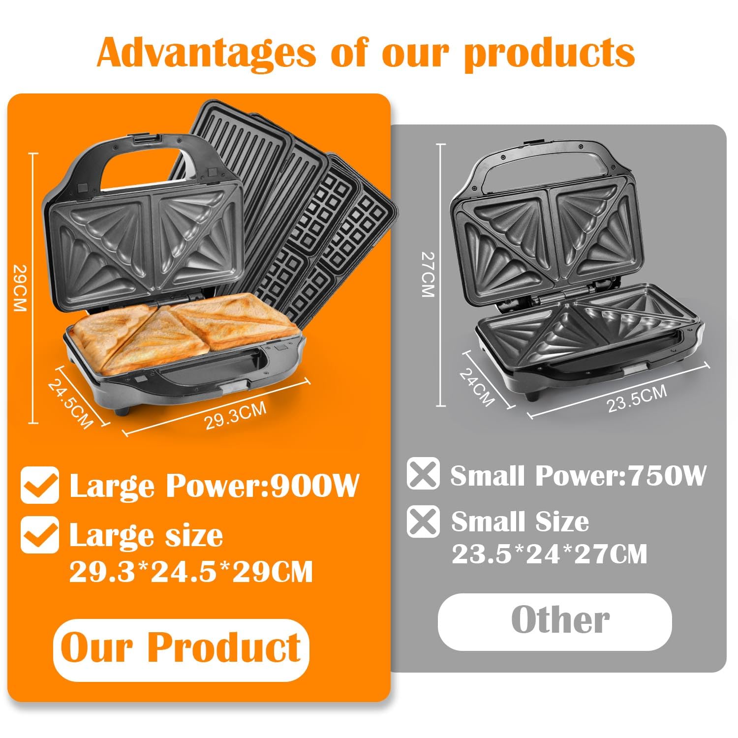 FOHERE Sandwichmaker 6 in 1, Waffeleisen, Kontaktgrill, Panini, süße