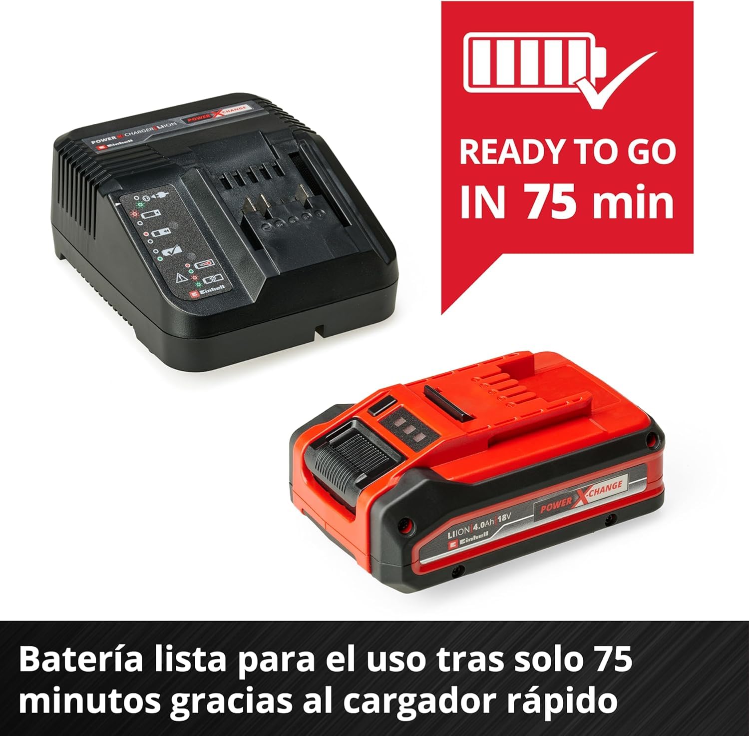 Original Einhell 4 Ah PLUS Power X-Change kit de principiantes (1 batería de 18 V 4 Ah PLUS, 1 cargador de 3 A, 75 min de tiempo de carga, apto para todos los equipos Power X-Change)
