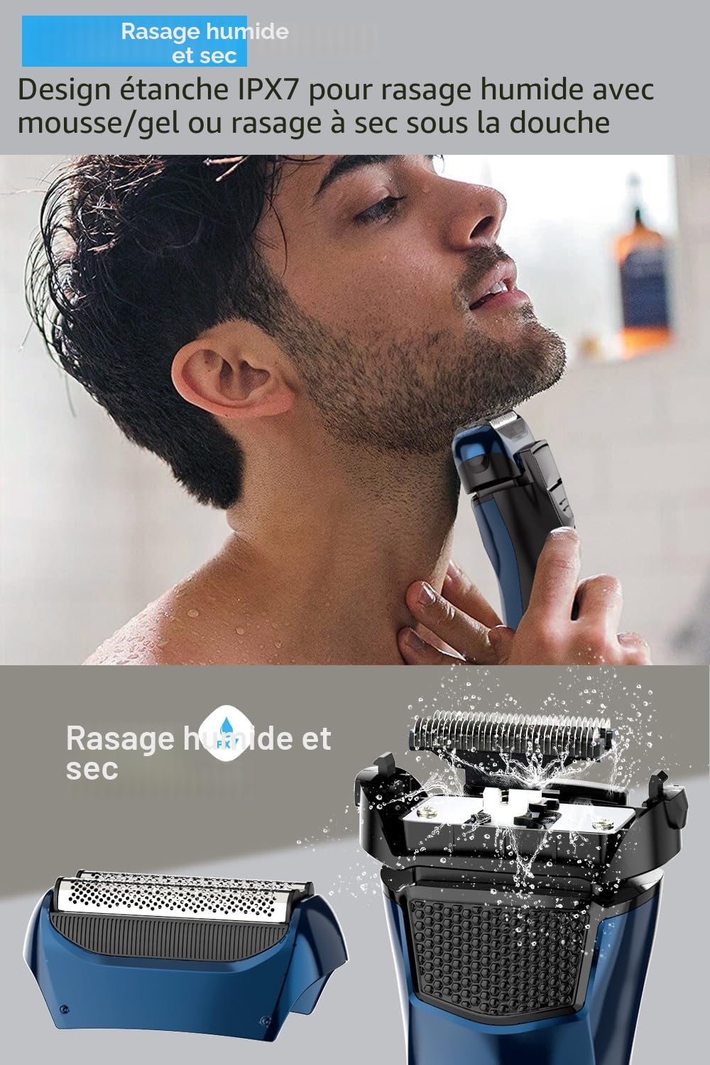 Rasoir Électrique homme avec 3 lames flexibles et étui de voyage, Rasoir Électrique Barbe avec tondeuse de précision, rasoir humide/sec, autonomie de 120 minutes, rechargeable, cadeaux pour hommes