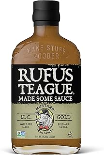 Rufus Teague KC Gold BBQ Sauce, 1 Pack Size, Premium Mustard Barbecue Sauce with Natural Ingredients, Award-Winning Bold Flavor, Gluten-Free, Non-GMO, 14.25 oz