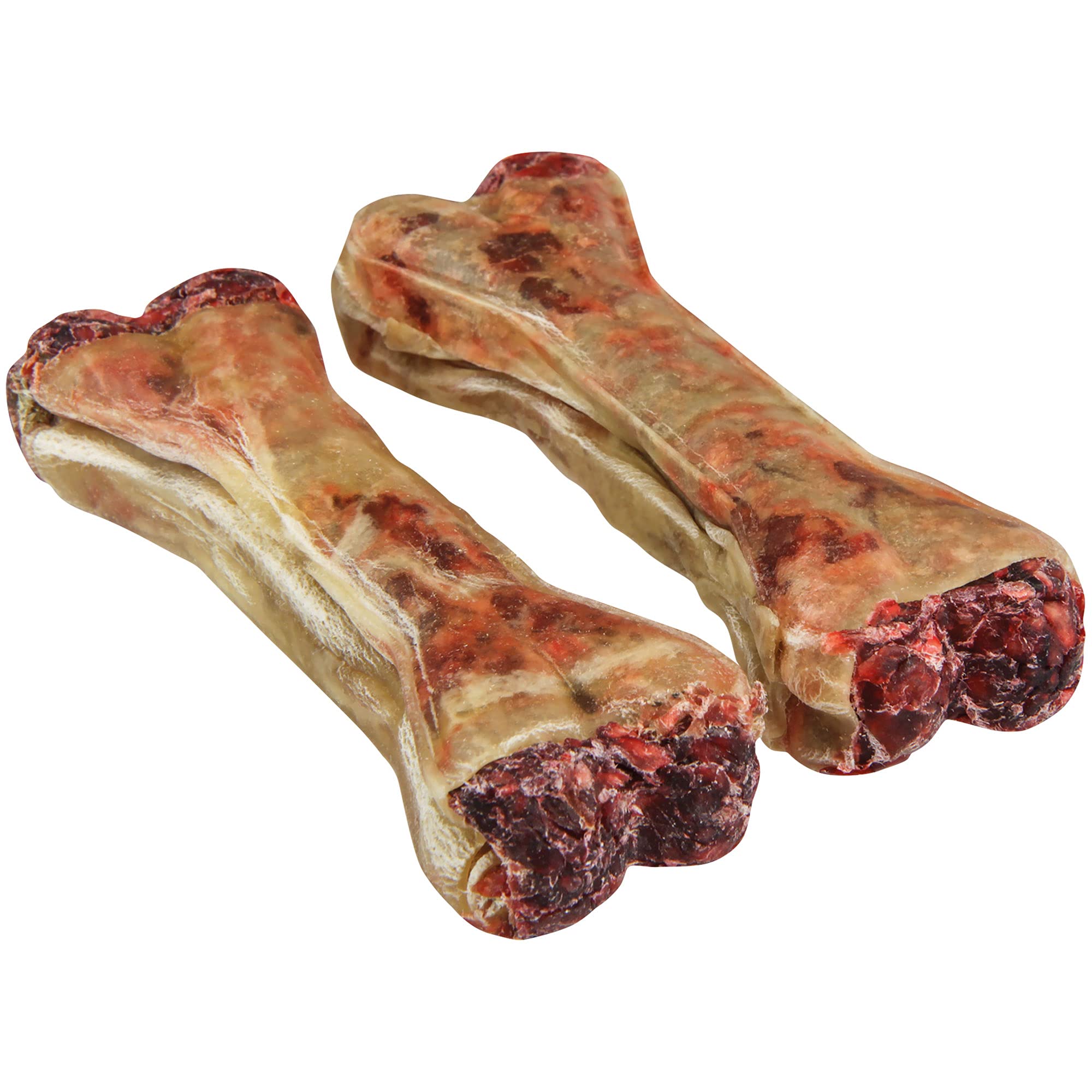 Schecker Gefüllter Kauknochen mit Salami - 1,4 kg - 20 Stück á 12 cm - Geschmack - Gefüllt mit Pansen und Ochsenziemer - Länge: 12 cm