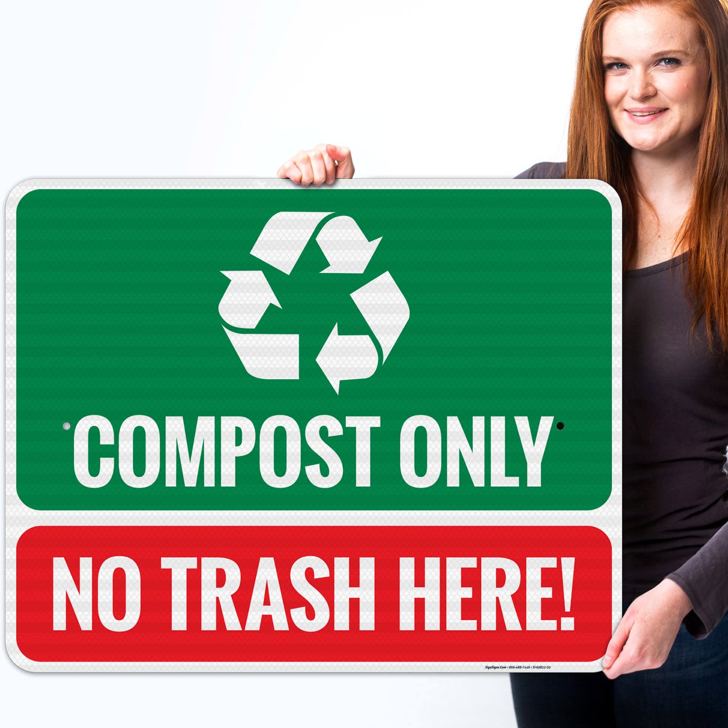 Compost Only No Trash Here Sign, 24x30 Inches, 3M EGP Reflective .080 Aluminum, Fade Resistant, Made in USA