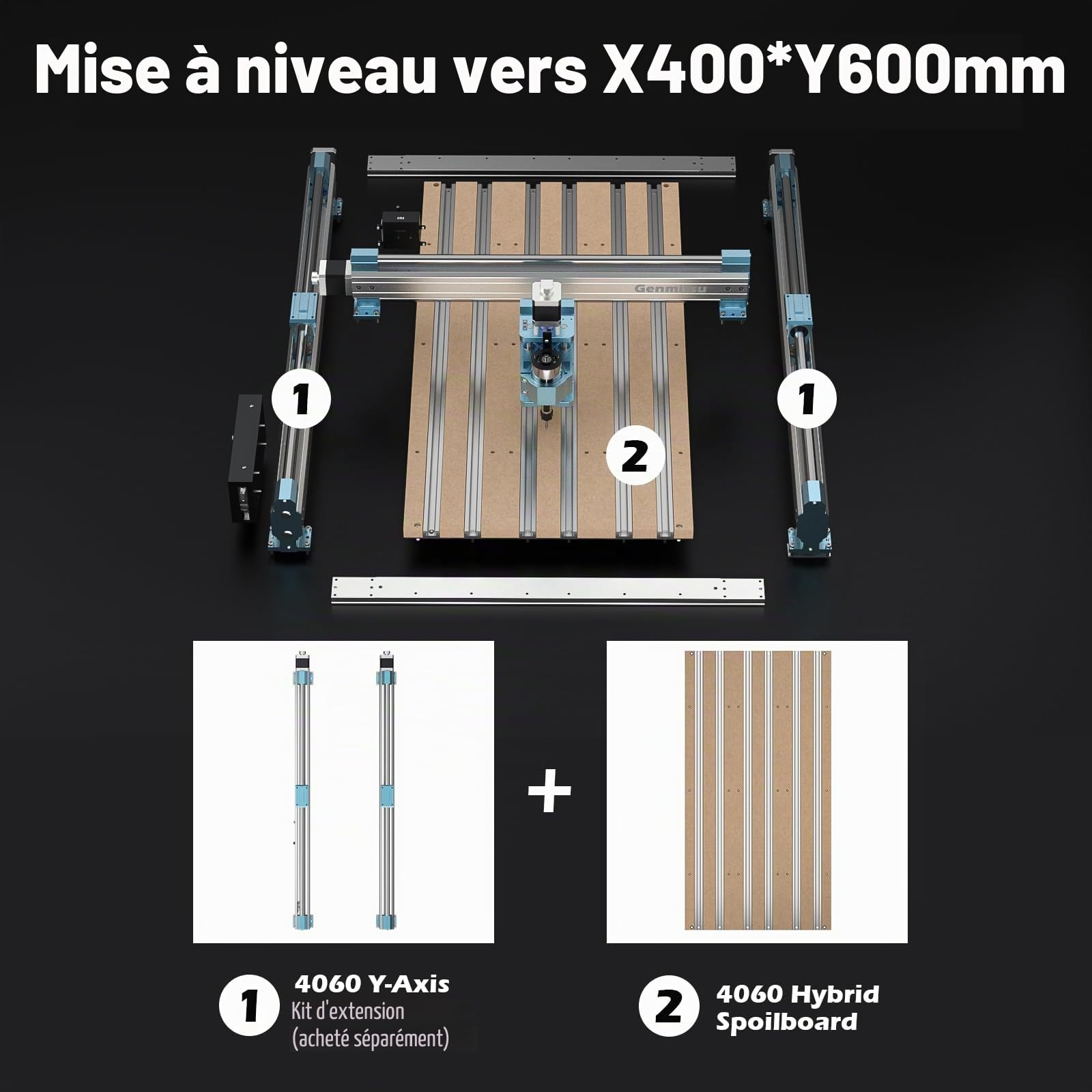 Genmitsu 4040-PRO Kit d'extension d'axe Y, 4040 mise à niveau vers 4060, accessoires CNC pour routeur CNC 4040-PRO, zone de travail étendue 400 x 600 mm