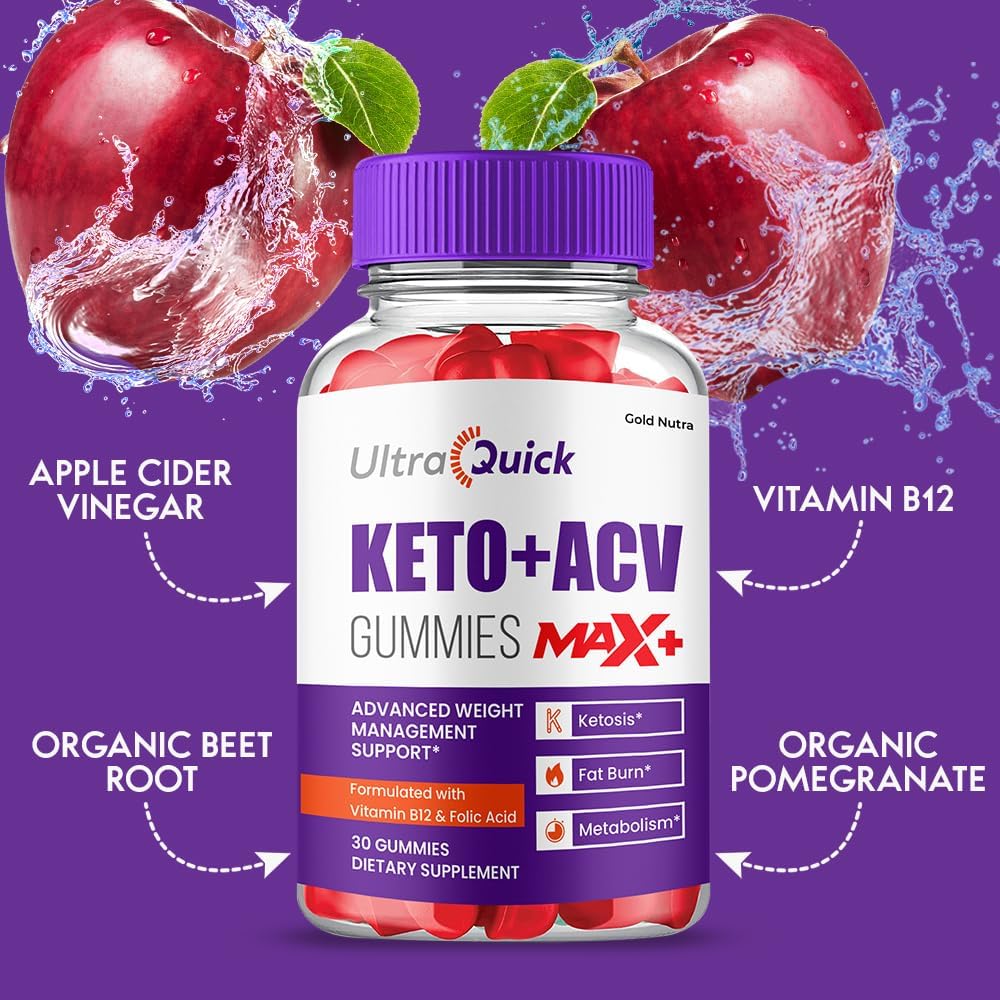 (2 Pack) UltraQuick Max+ ACV Gummies, Higher Potency, Official Ultra Quick Max+ Gummies, 2X Stronger Apple Cider Vinegar Gummy, 2 Month Supply