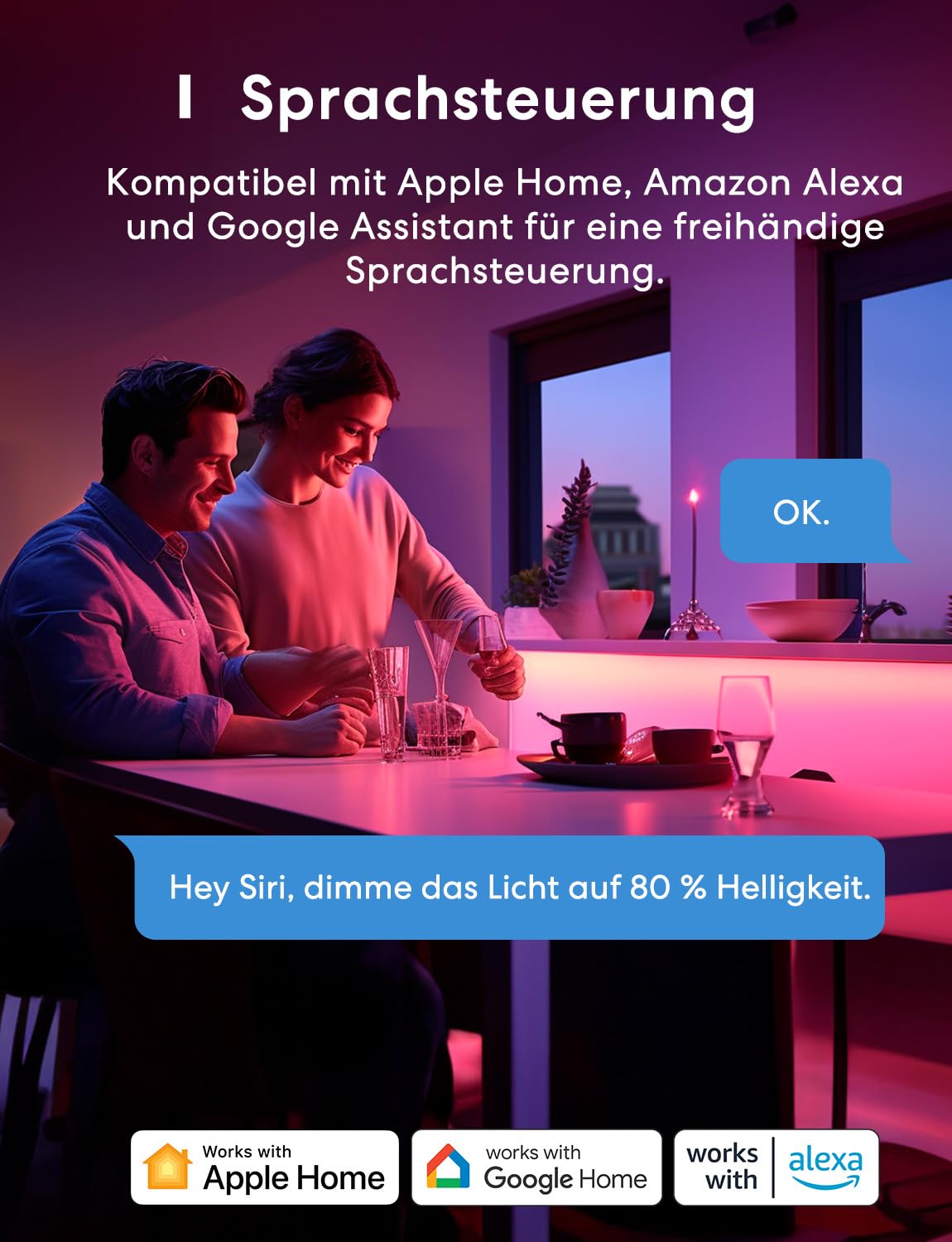 Meross LED Streifen, 5m, Led Leiste WLAN Kompatibel mit HomeKit und Alexa | mit Google Home, Geeignet für TV, Balkon deko, Wohnzimmer, Unterbauleuchte Küche, Weihnachten Deko, RGBWW, 2700K-6500K