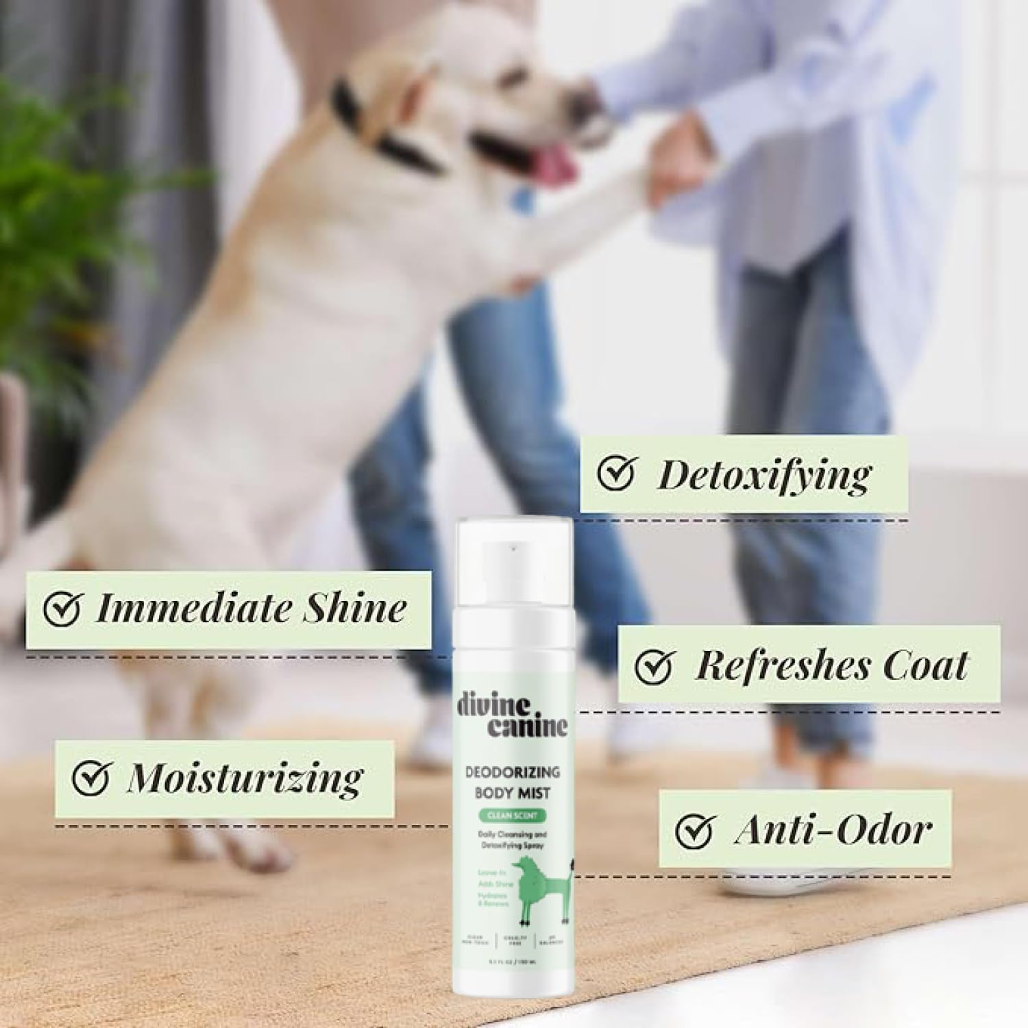 Dog Deodorizing Spray - Coat Freshener Between Baths - 5.1oz | Natural dog deodorizing spray with aloe & lemongrass to freshen smelly coats between baths - alcohol-free body mist