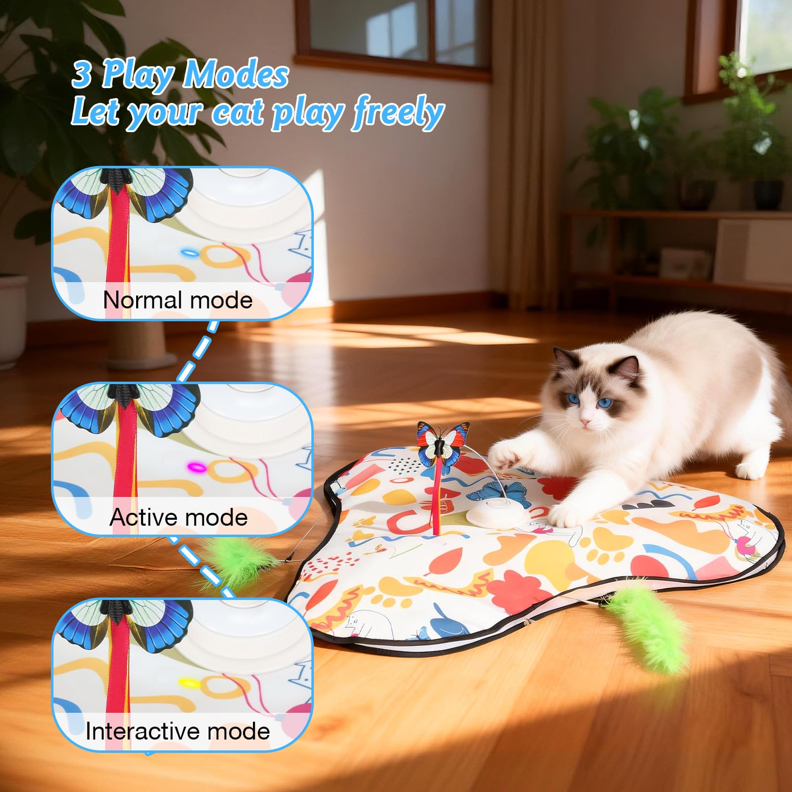Cozary Giochi Interattivi per Gatti, Gioco Interattivo Gatto Elettrico con Piume Rimovibili, Gatto Giocattolo Automatico per Catturare Topi, Ricarica USB Cat Toys